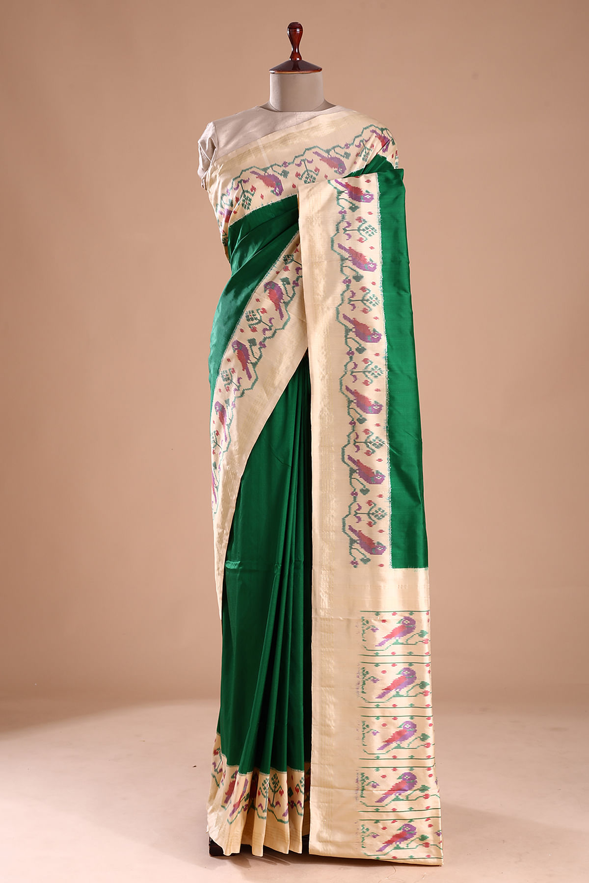 Abundant Green Woven Ikkat Silk Saree CL00583