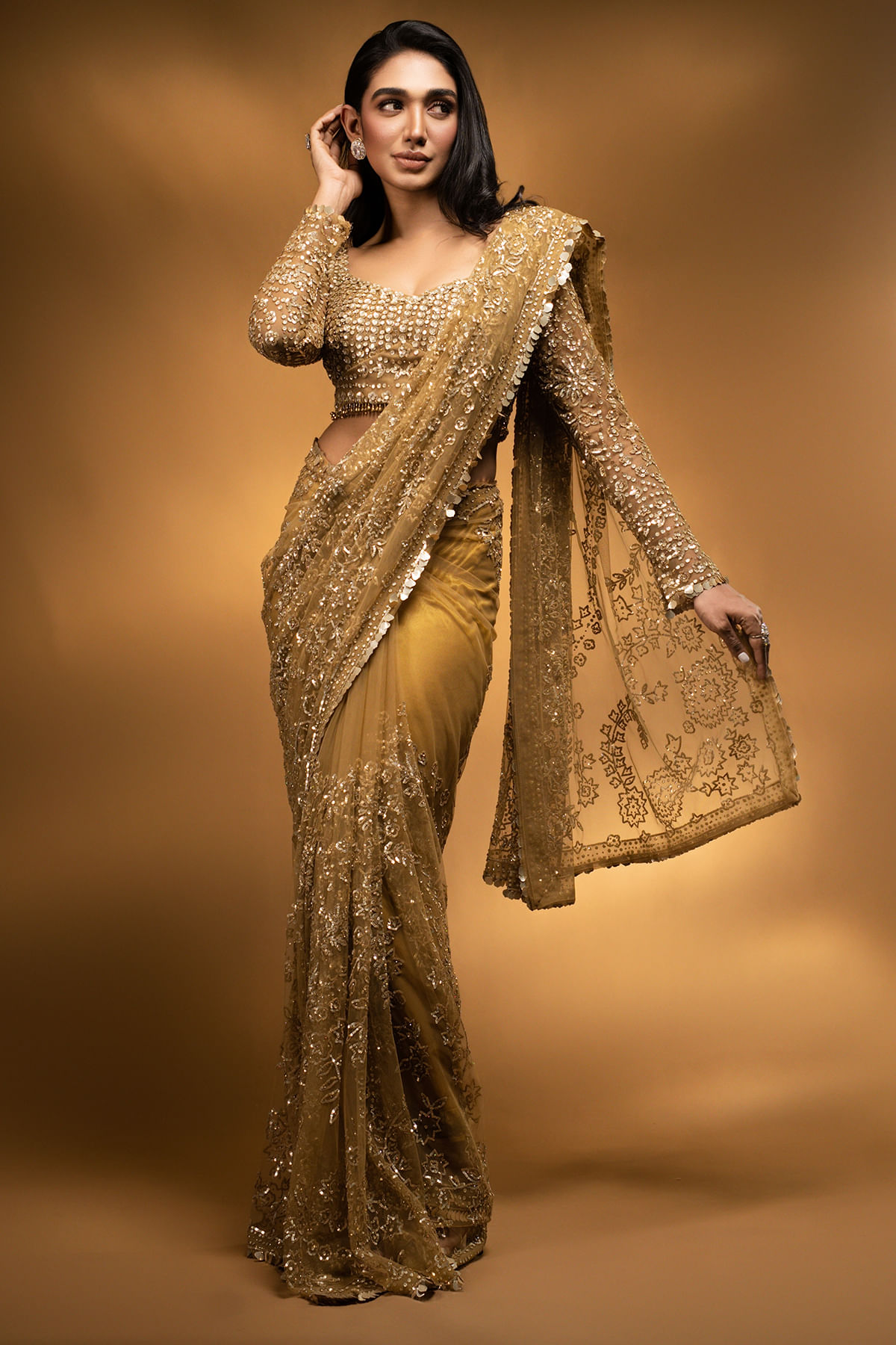 Gold Net Designer Saree
