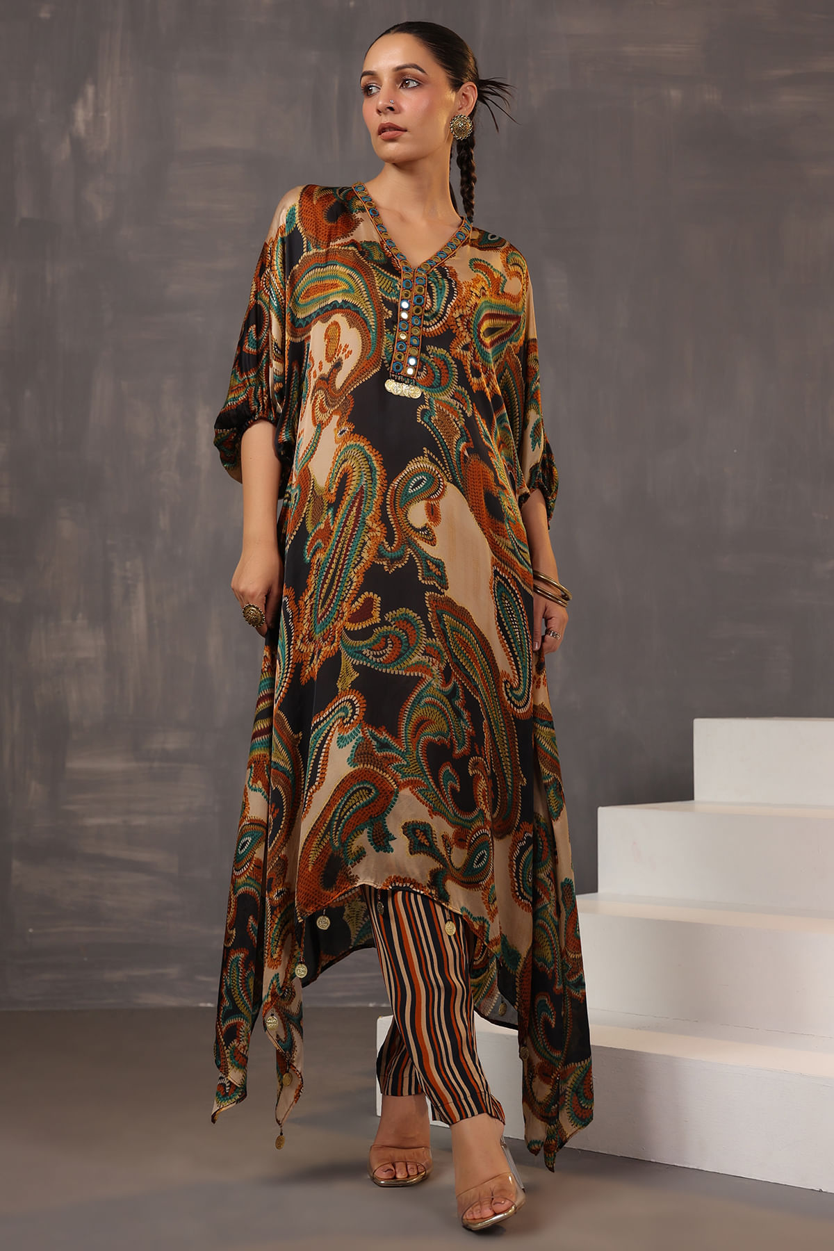 Beige and Black Kurti