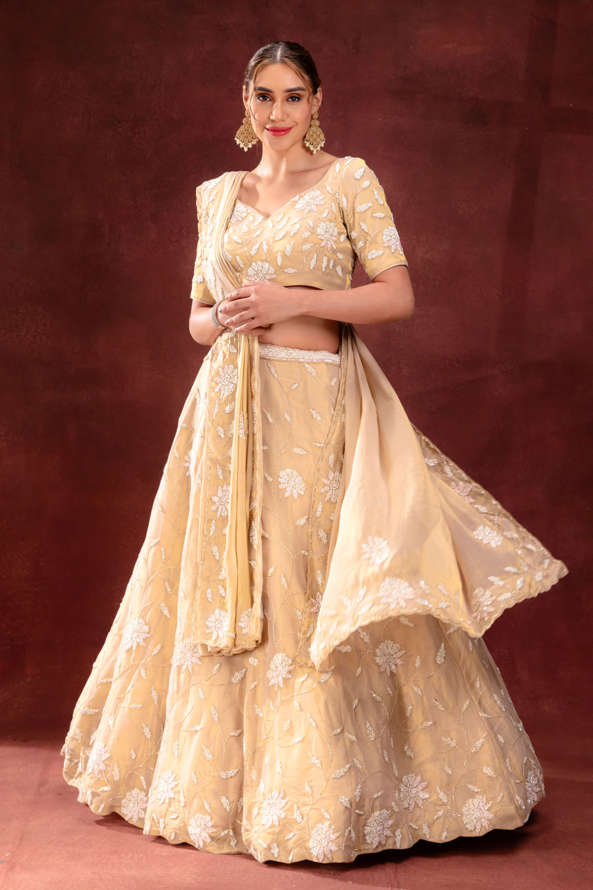 Beige and Gold Sangeet Lehenga 