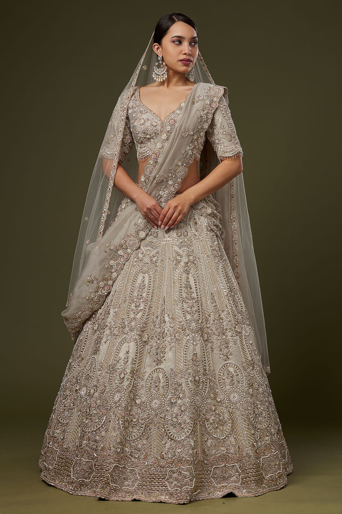 Beige Grey Bridal Lehenga
