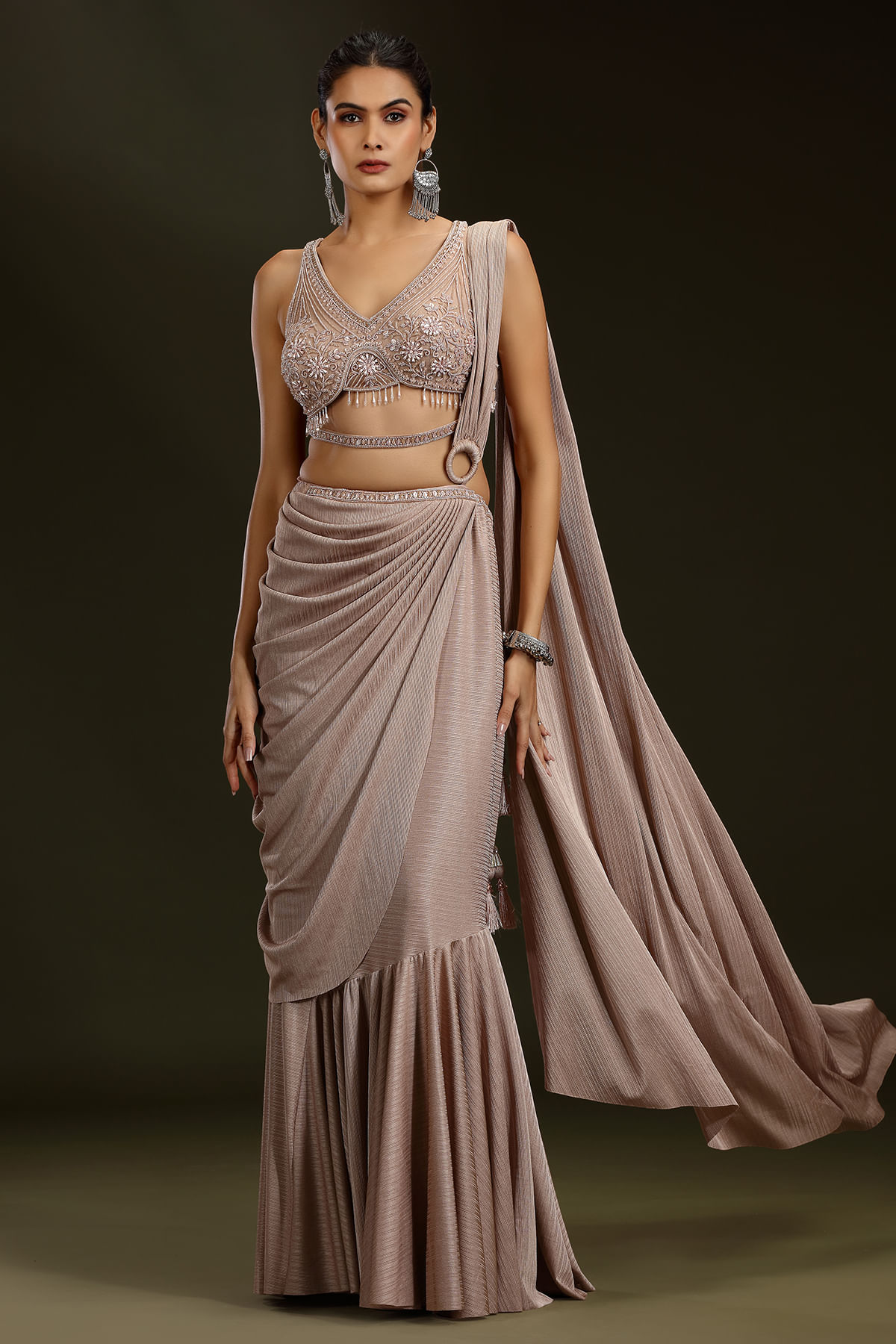 Beige Ready To Wear Saree