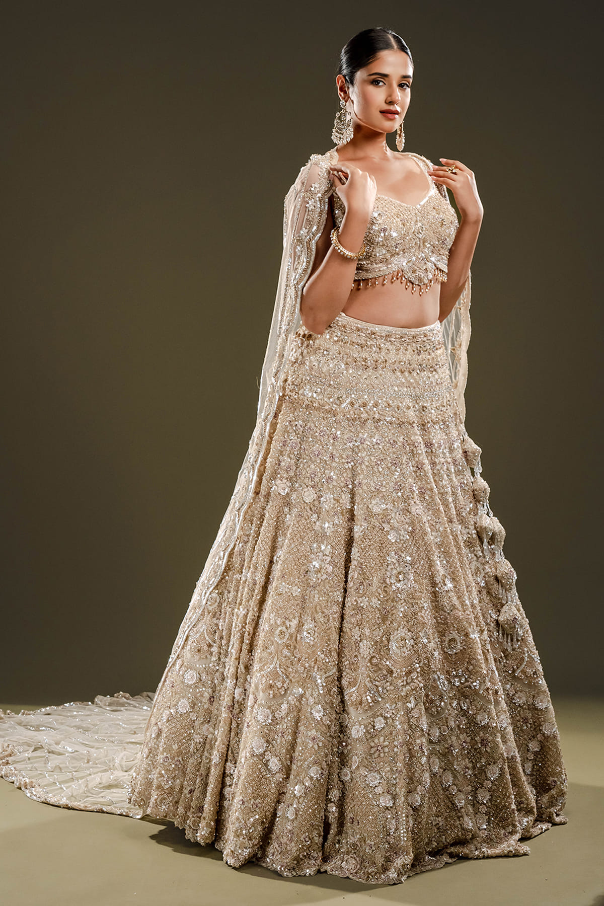 Beige Reception Lehenga