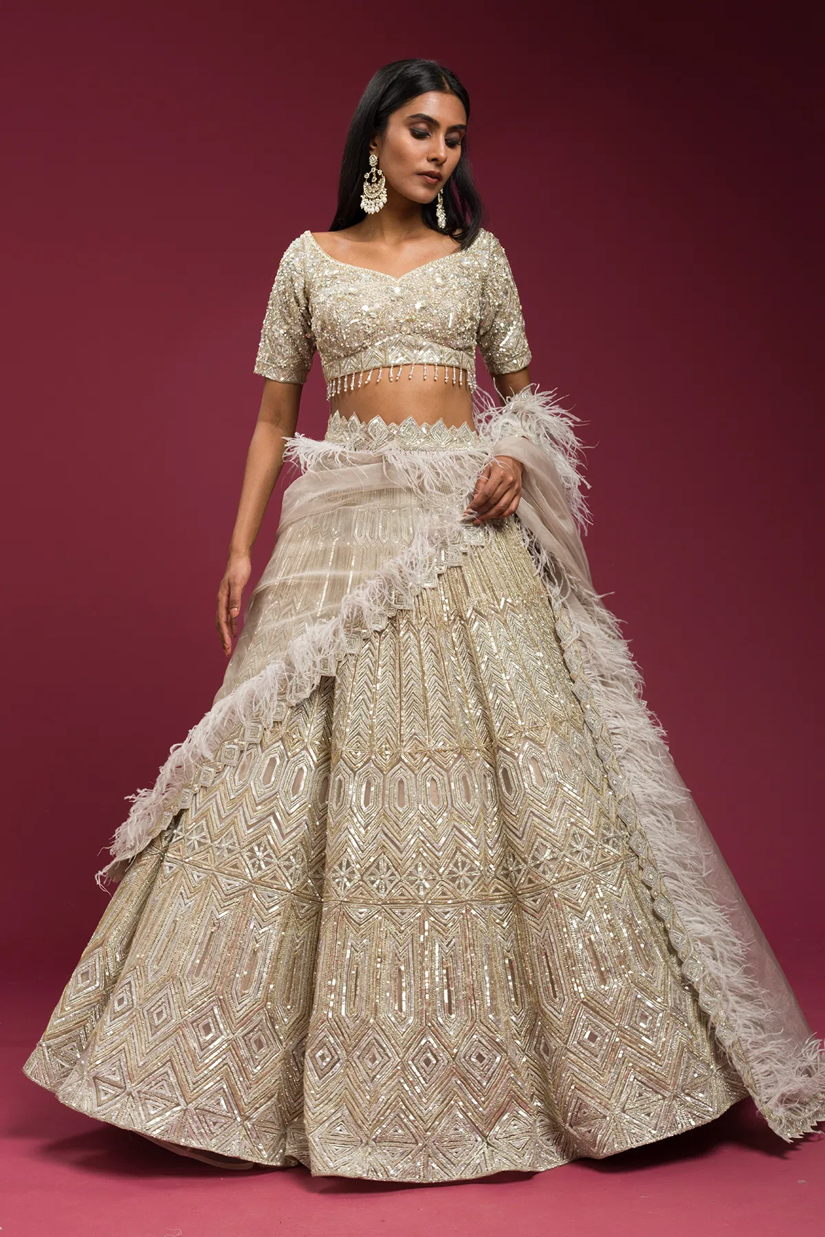 Beige Reception Lehenga