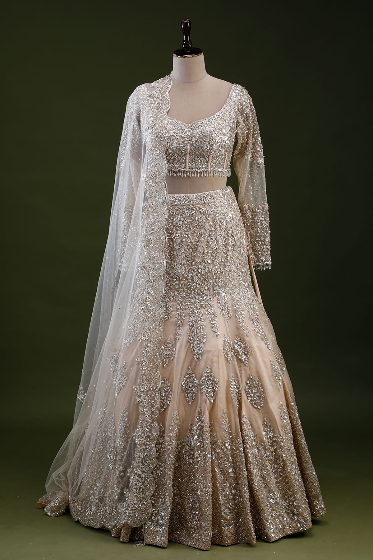 Beige Fish Cut Lehenga