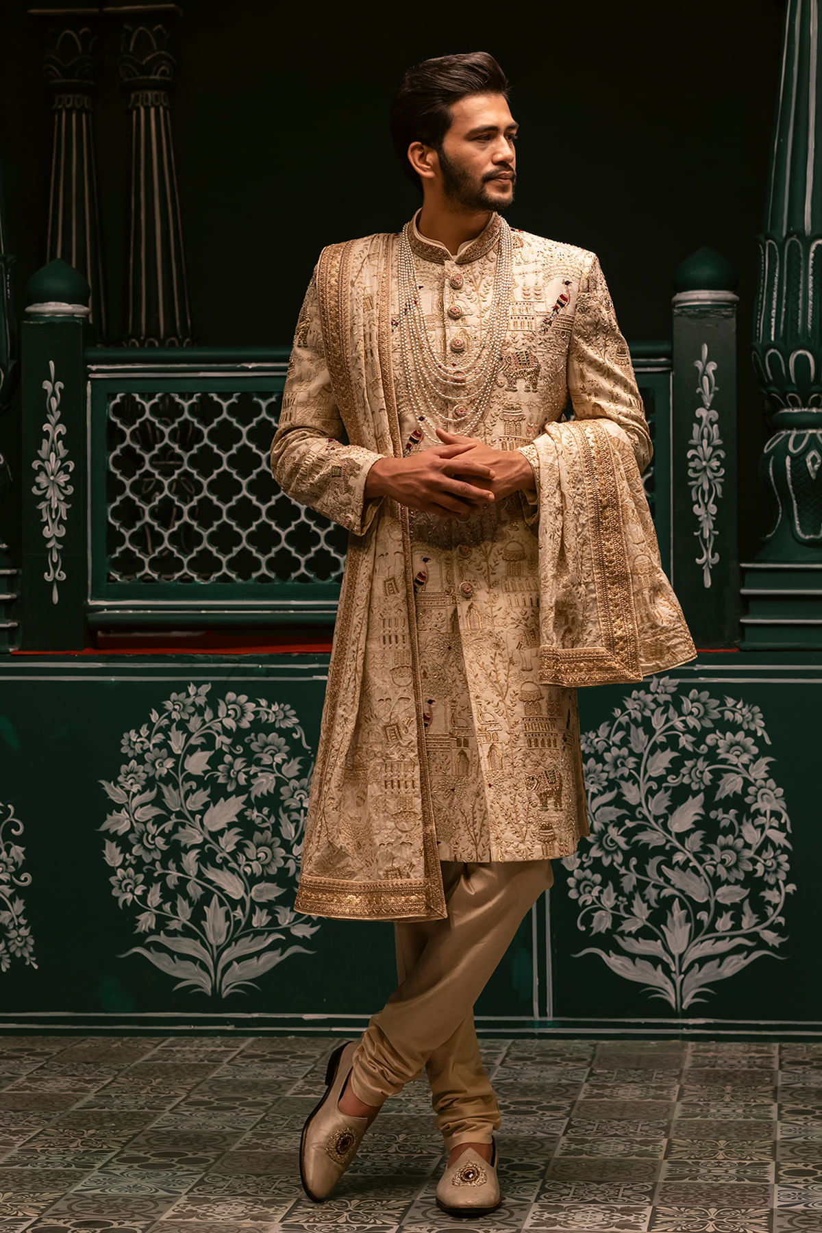 Beige Wedding Sherwani 