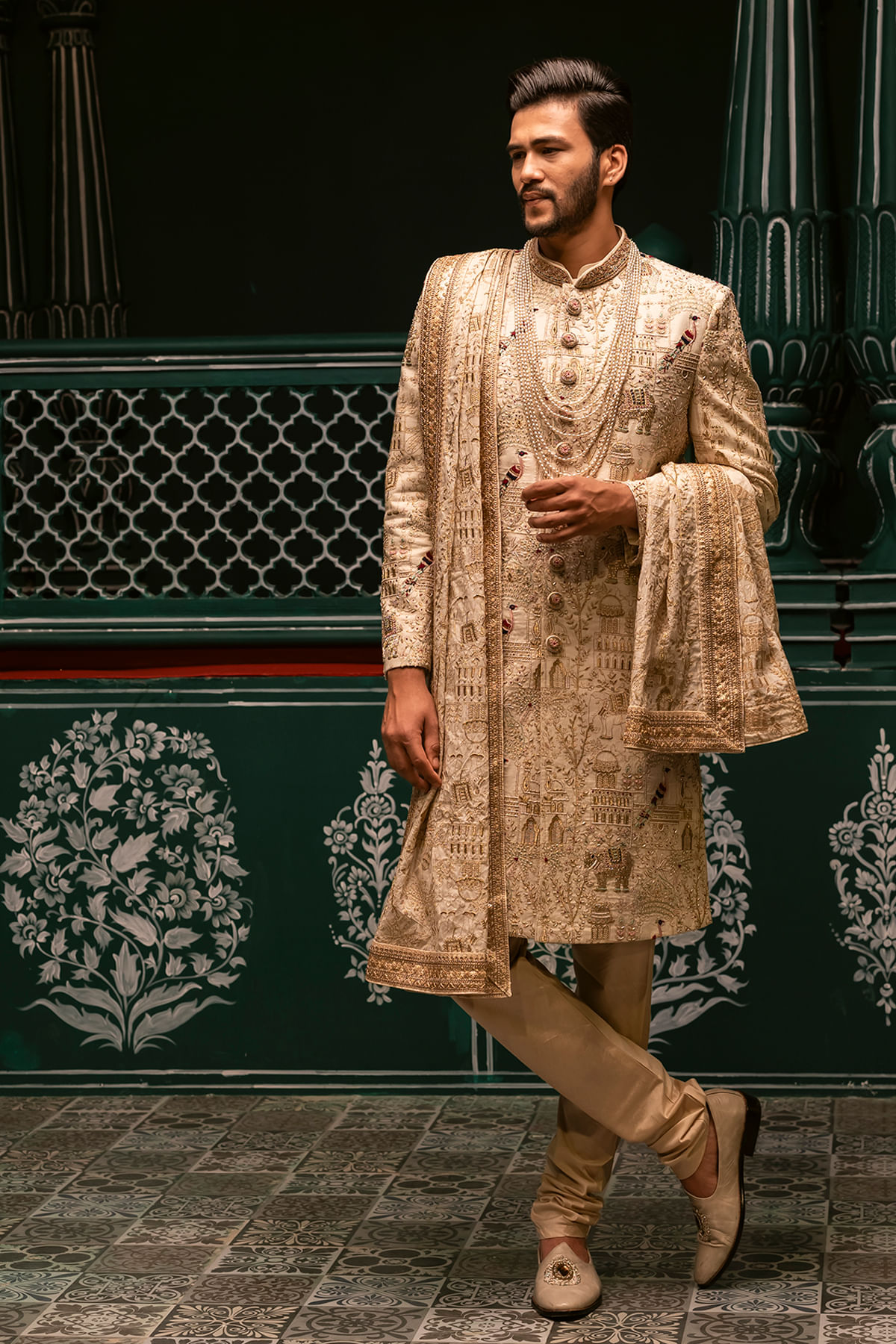 Beige Wedding Sherwani
