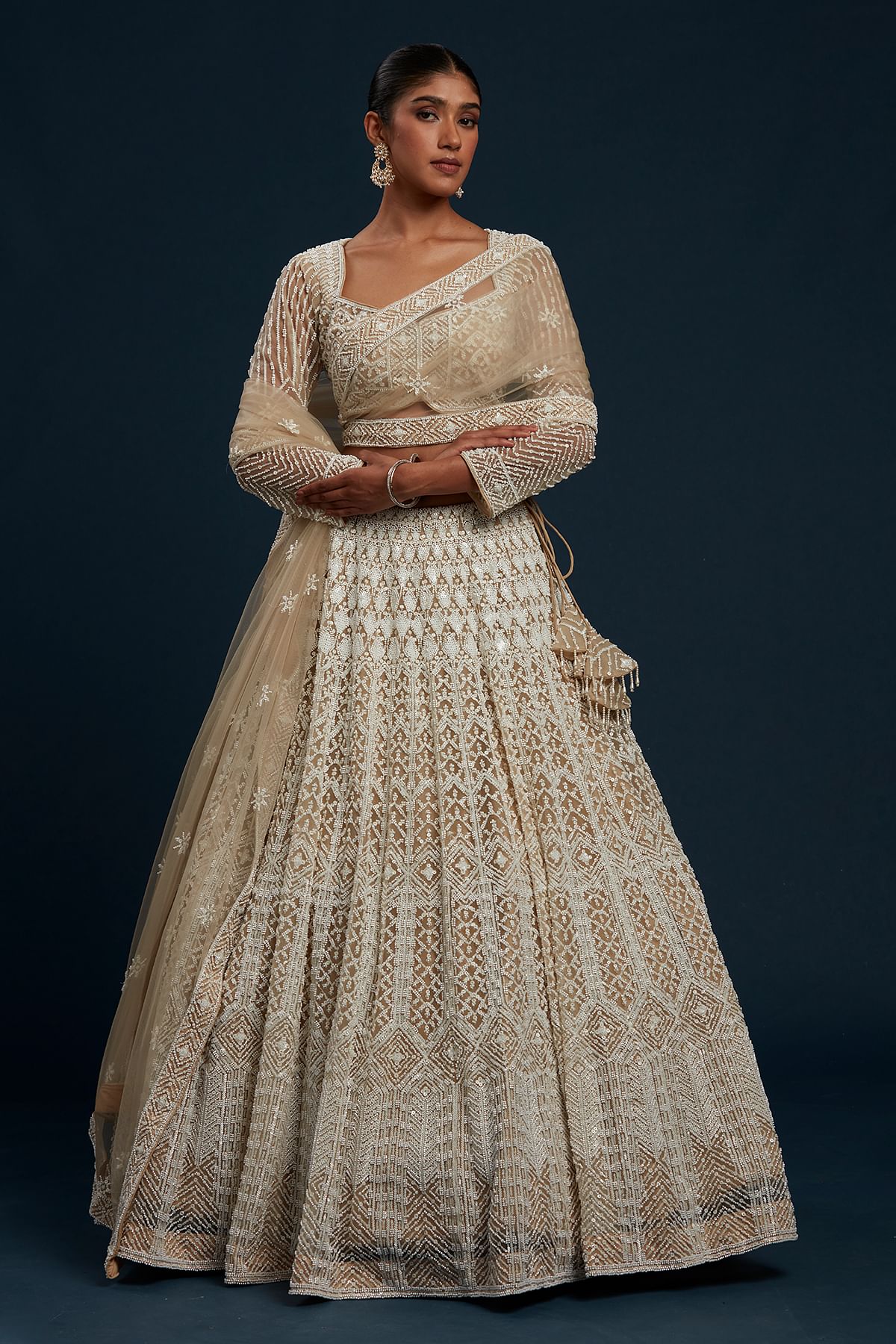 Beige Engagement Lehenga