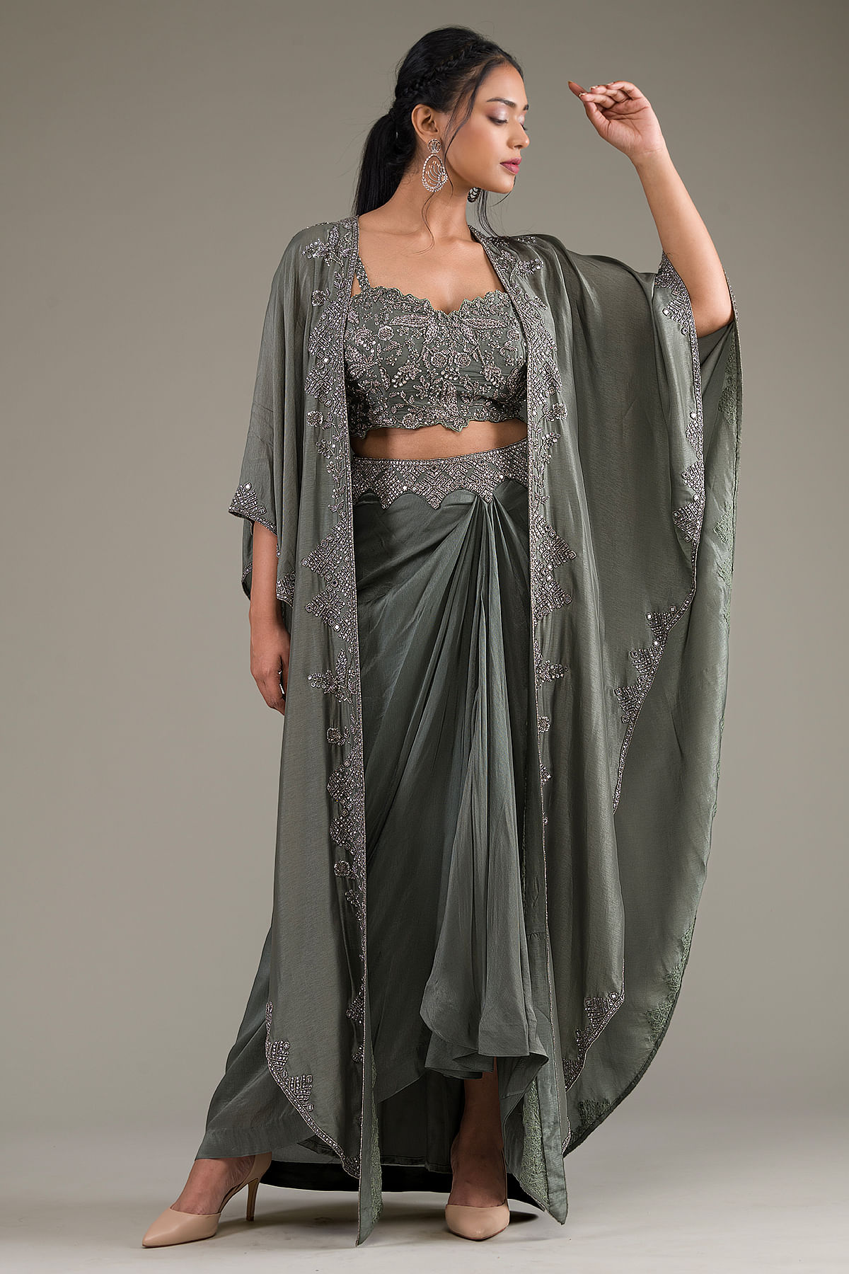 Buy Benjamin Moore Sage Green Zardosi Embroidered Silk Designer Salwar Online at Samyakk