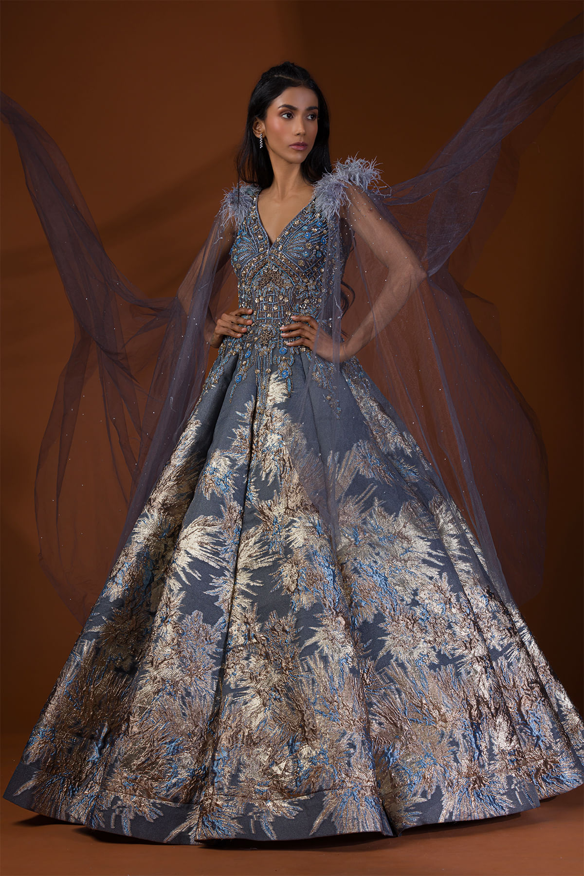 Blue Indowestern Gown