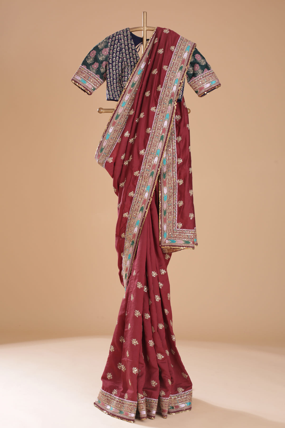 Biking Red Sequins Embroidered Silk Saree-NL1453