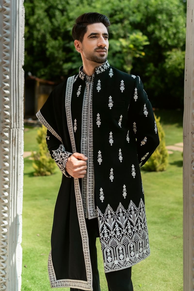 Black Indowestern Sherwani