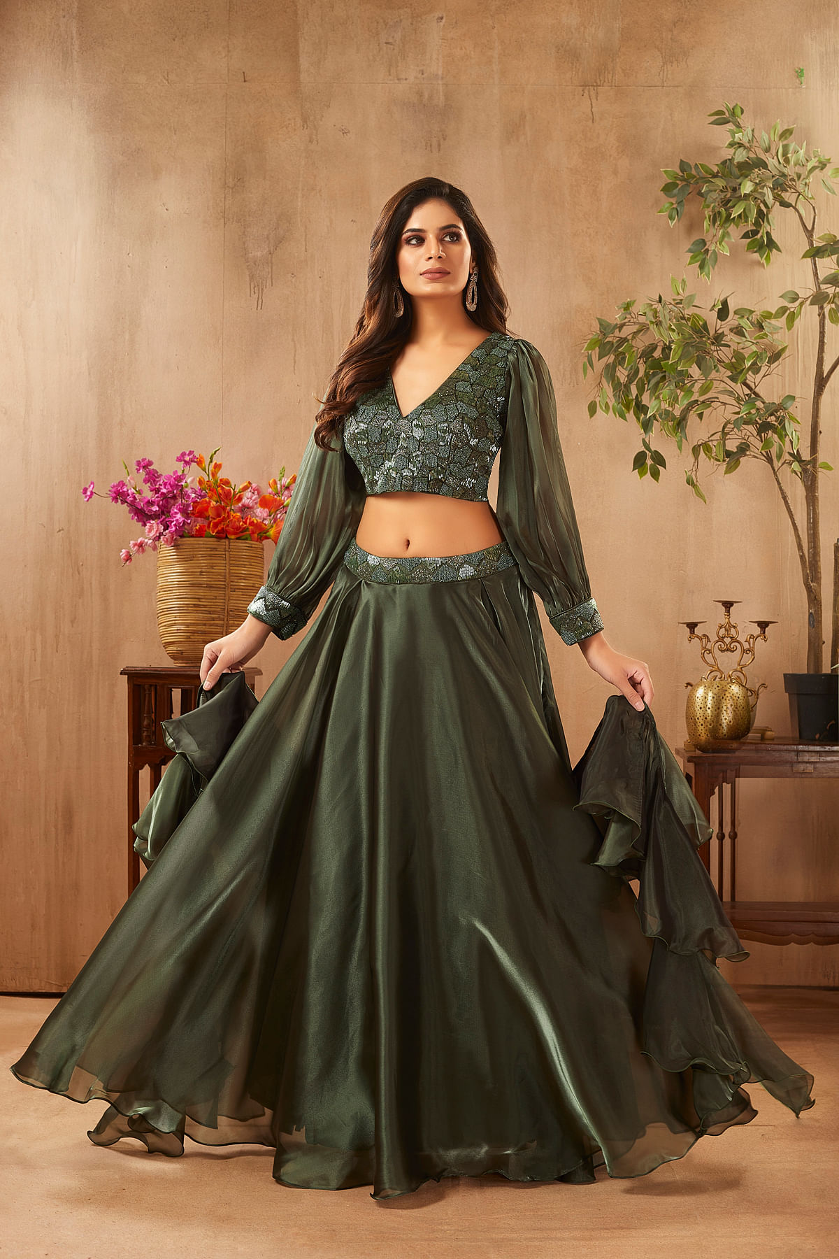 Green Party Wear Lehenga