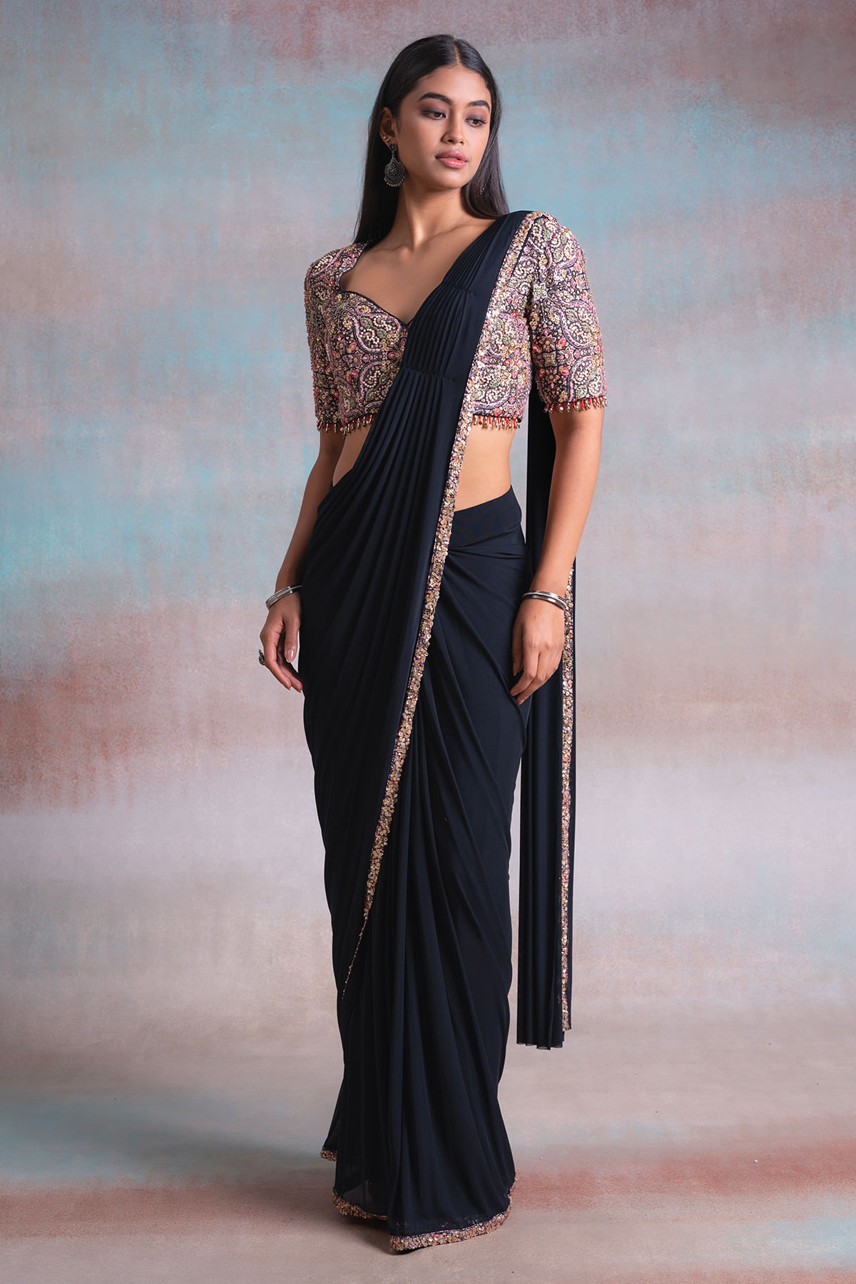 Black Drape Saree