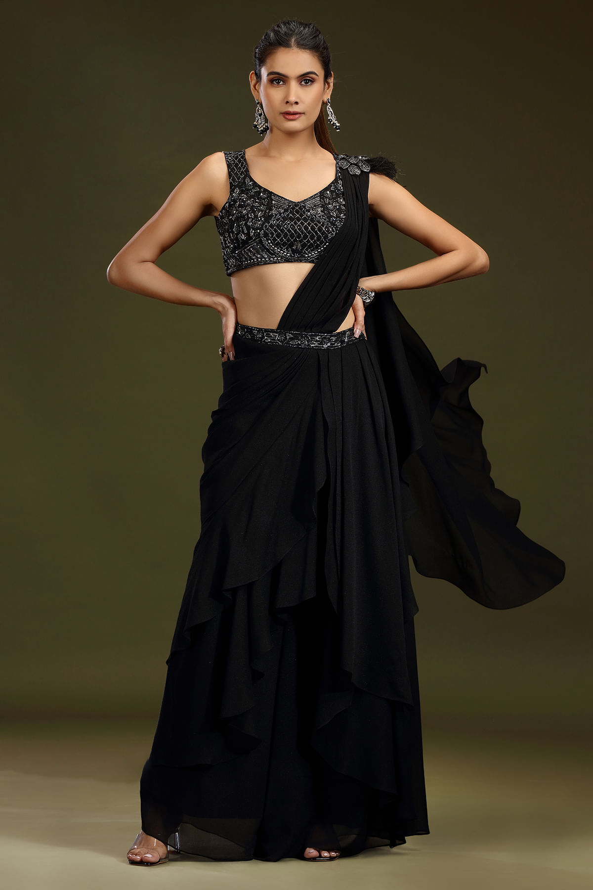Black Ready To Wear Saree 