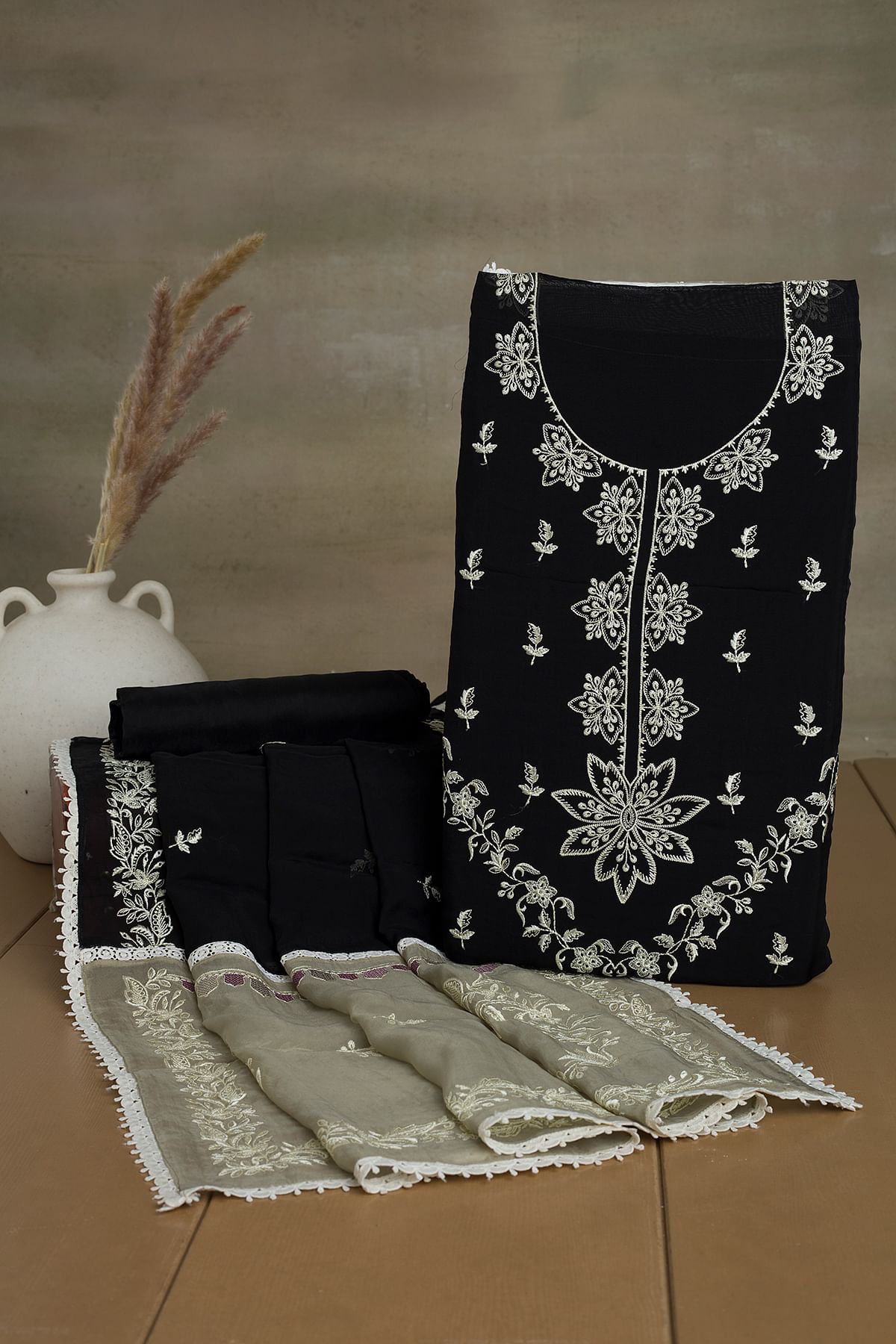 Black unstitched salwar kameez best sale