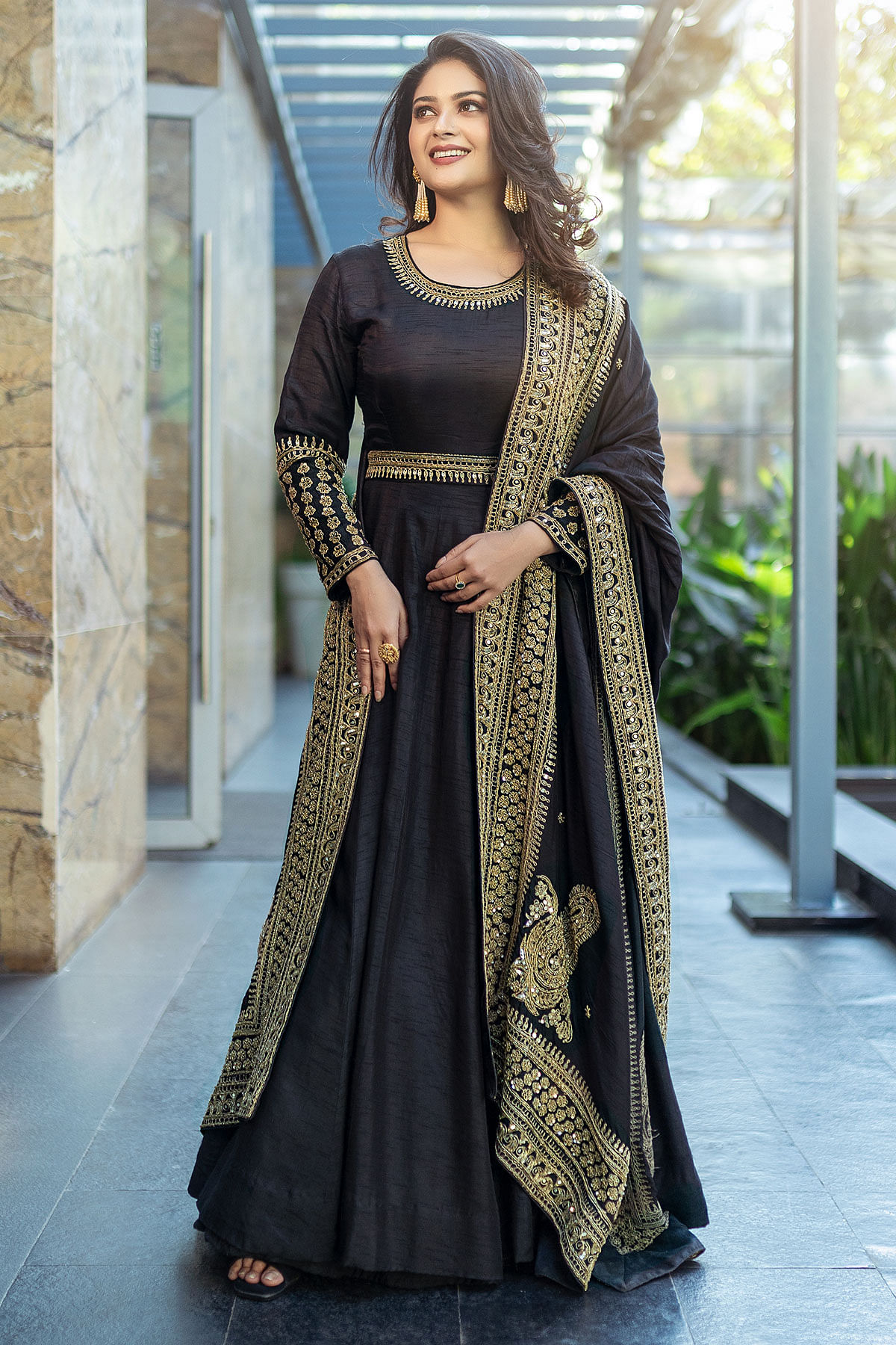 Buy Black Pearl Embroidered Silk Anarkali Salwar Online at Samyakk