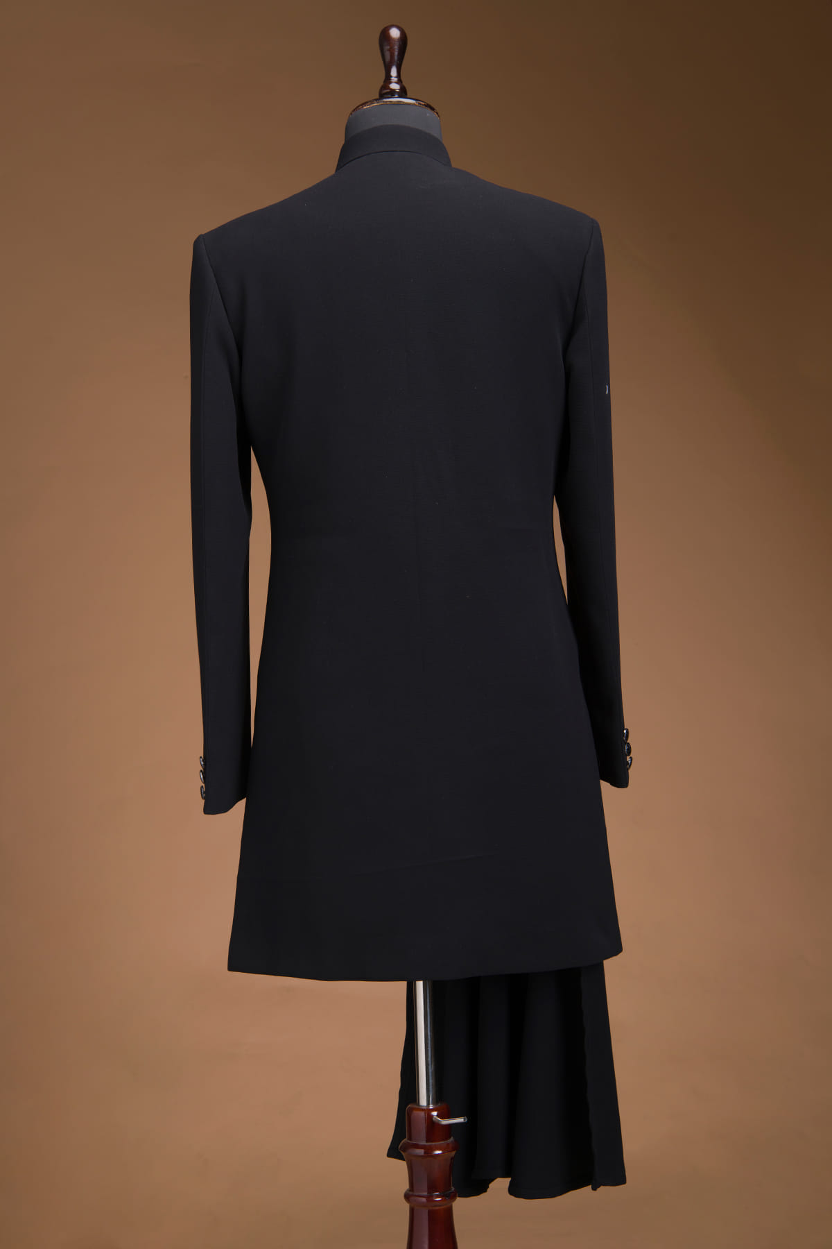 Black Terry Rayon Indowestern Sherwani with Mandarin Collar-GI4133