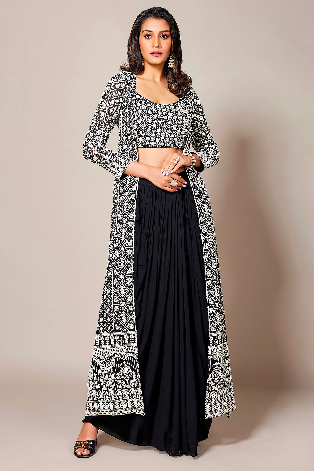 Buy Black Thread Embroidered Georgette Party Wear Salwar Kameez Online at Samyakk