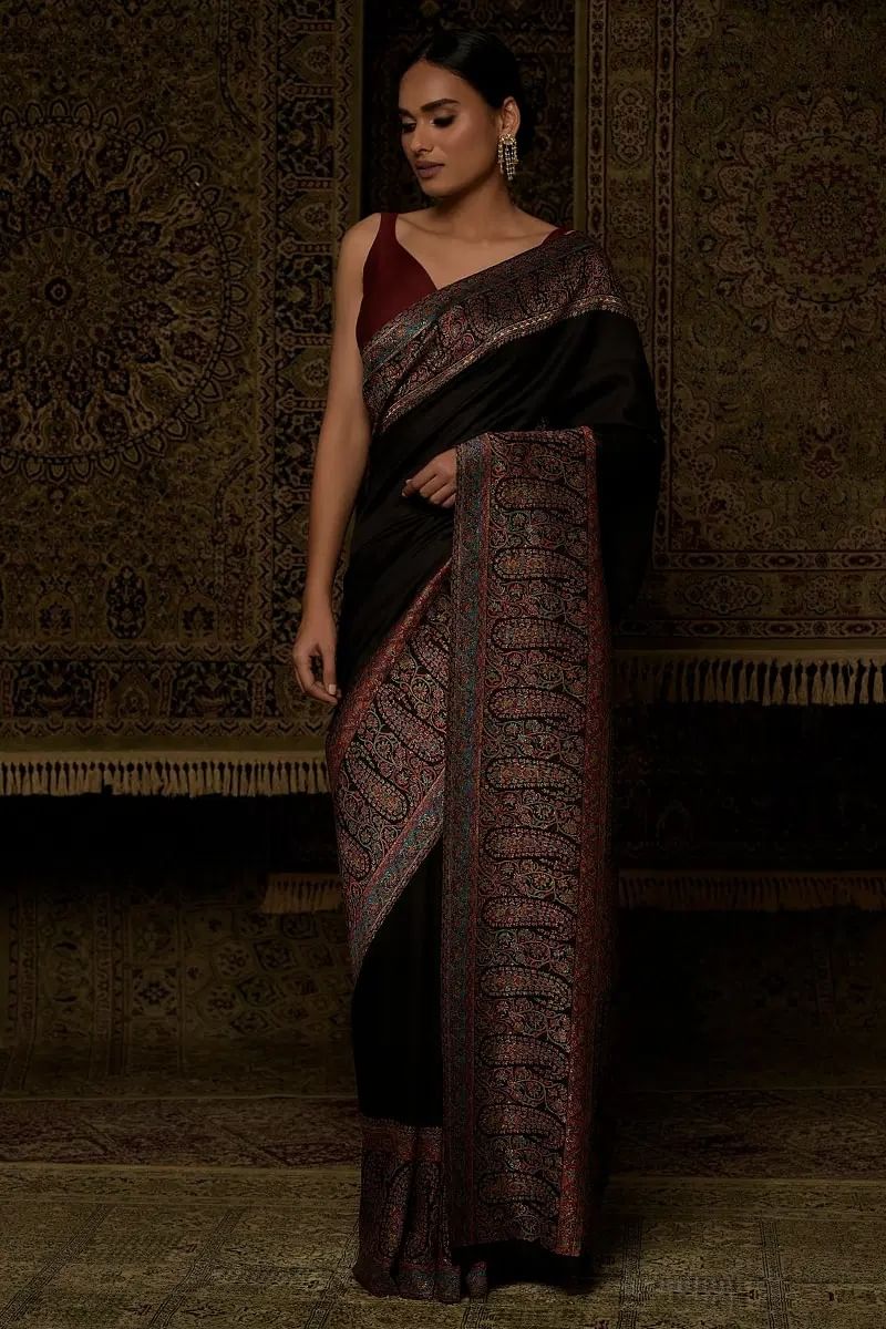 Black Banarasi Tussar Silk Saree