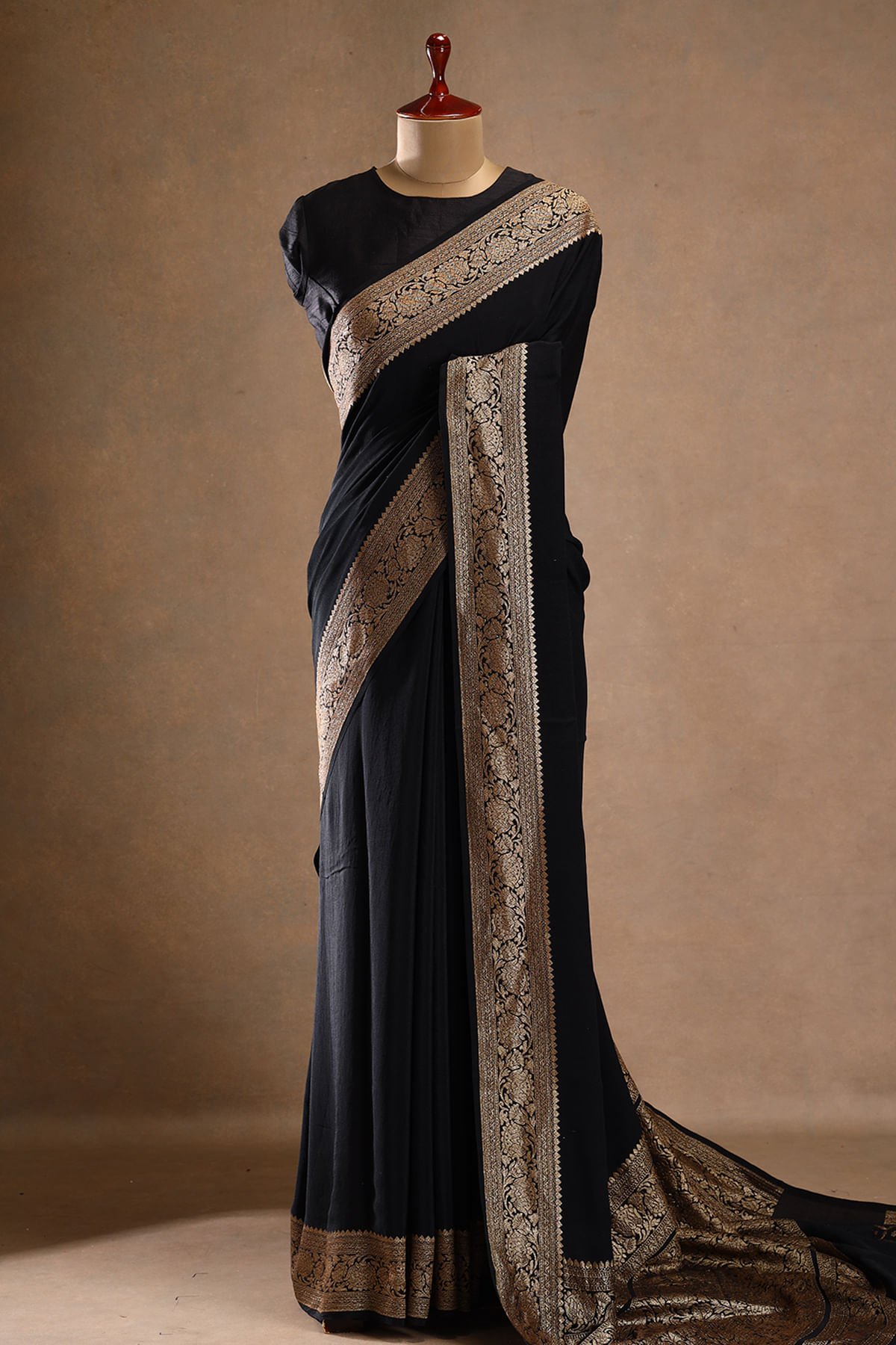 Black Banarasi Crepe Saree