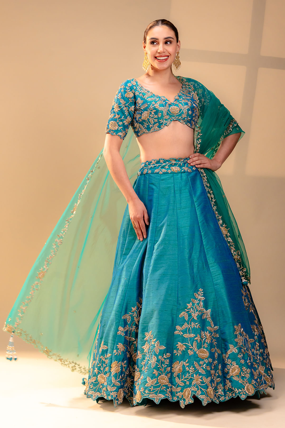 Blue and Green Mehendi Lehenga