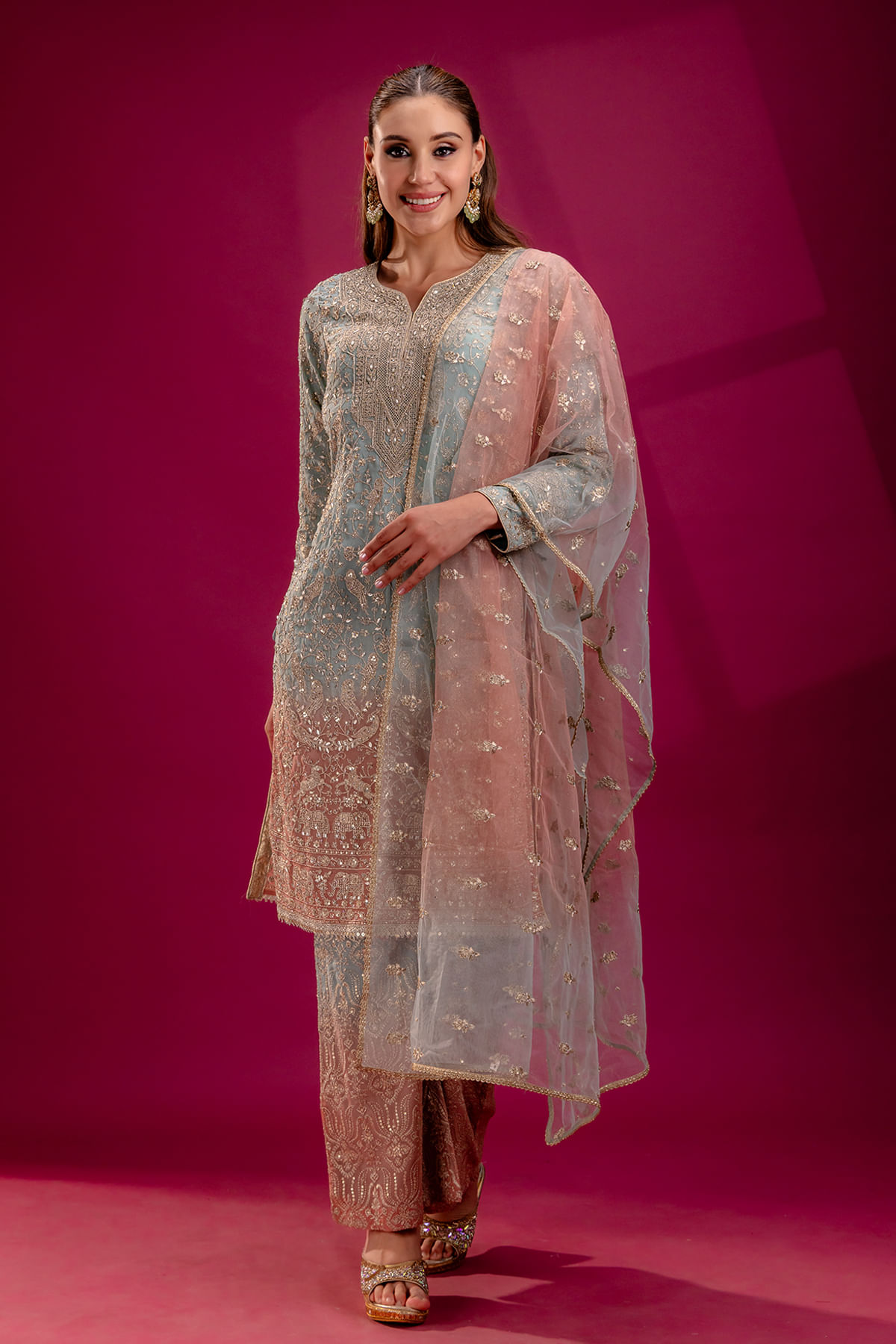 Blue and Pink Straight Cut Suit