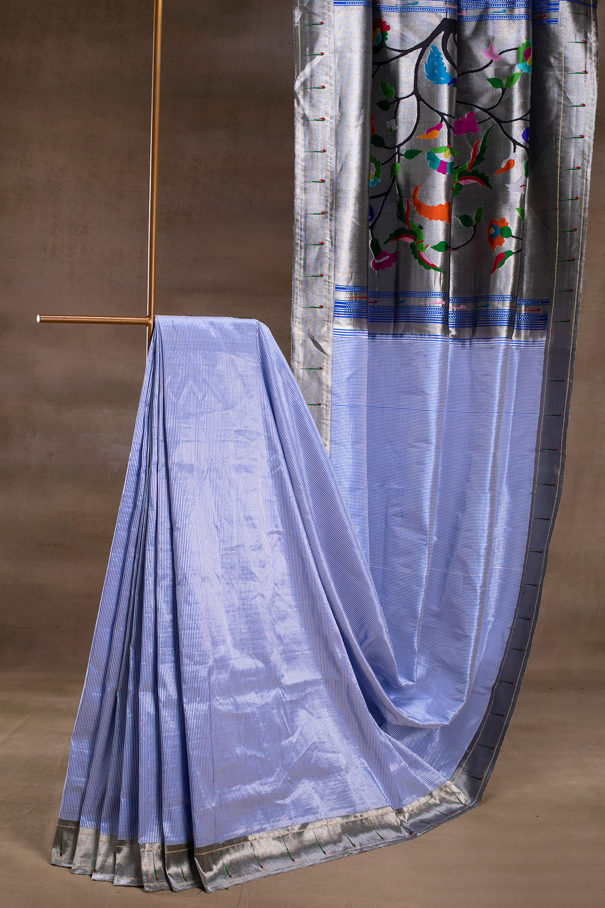 Blue and Silver Paithani Silk Saree