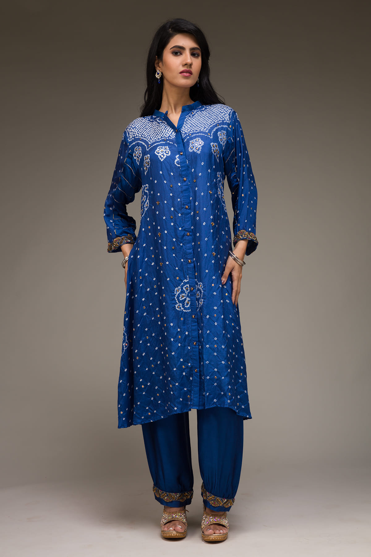 Blue Bandhani Printed Straight Cut Suit