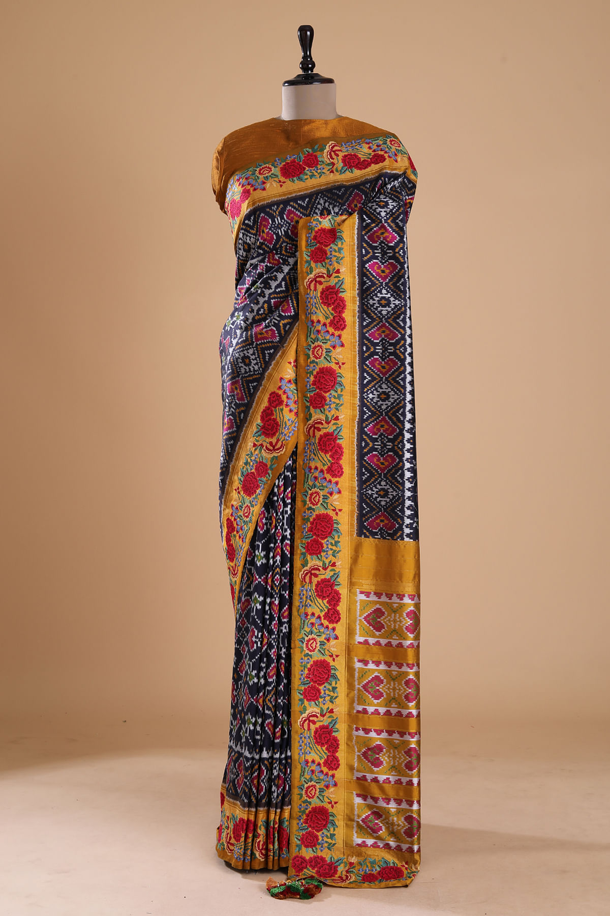 Embroidered Ikkat Silk Saree