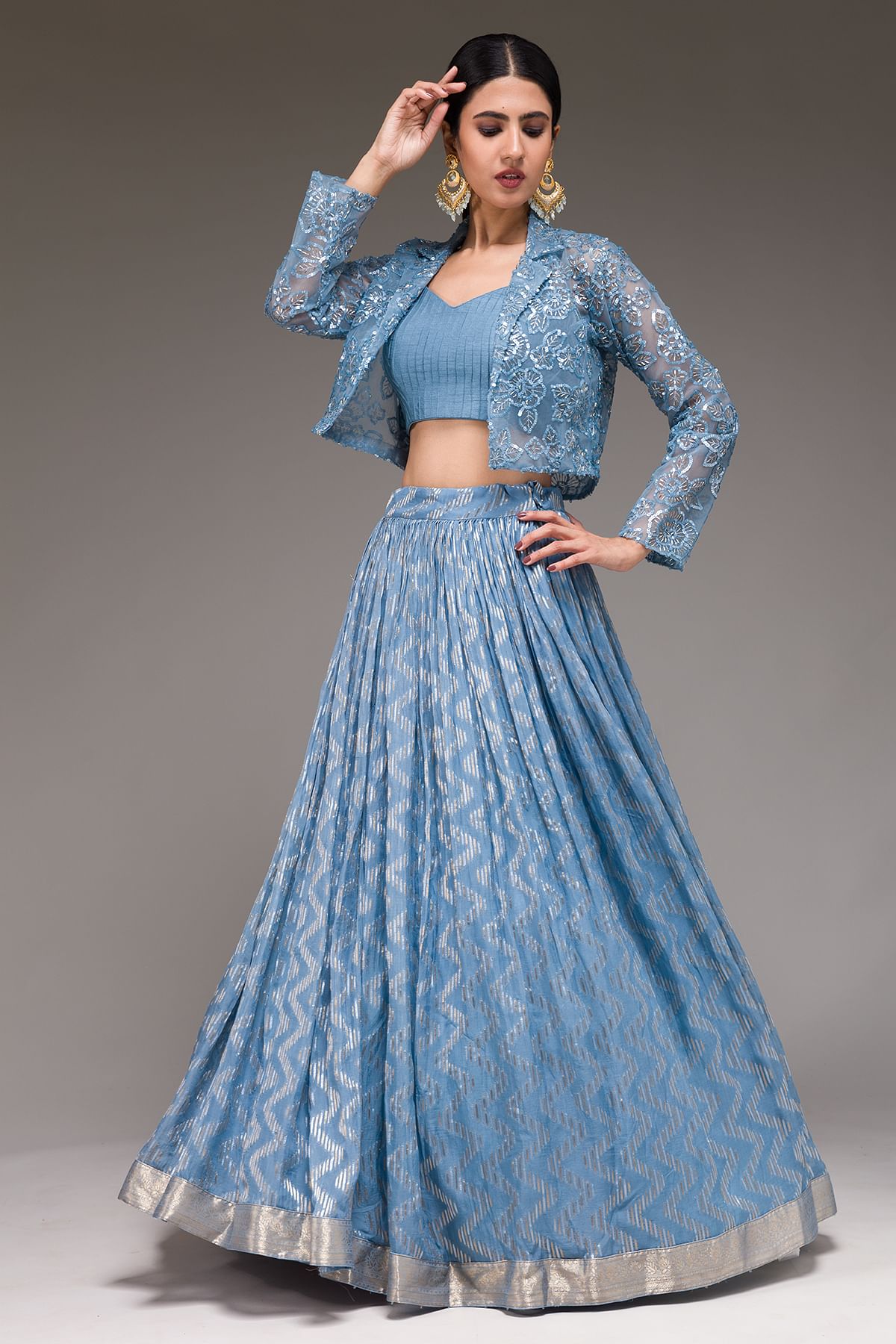 Blue Lehenga With Jacket