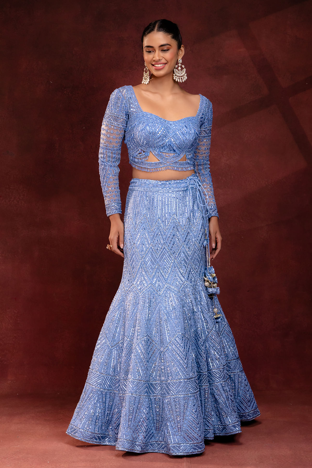 Blue Fish Cut Lehenga 