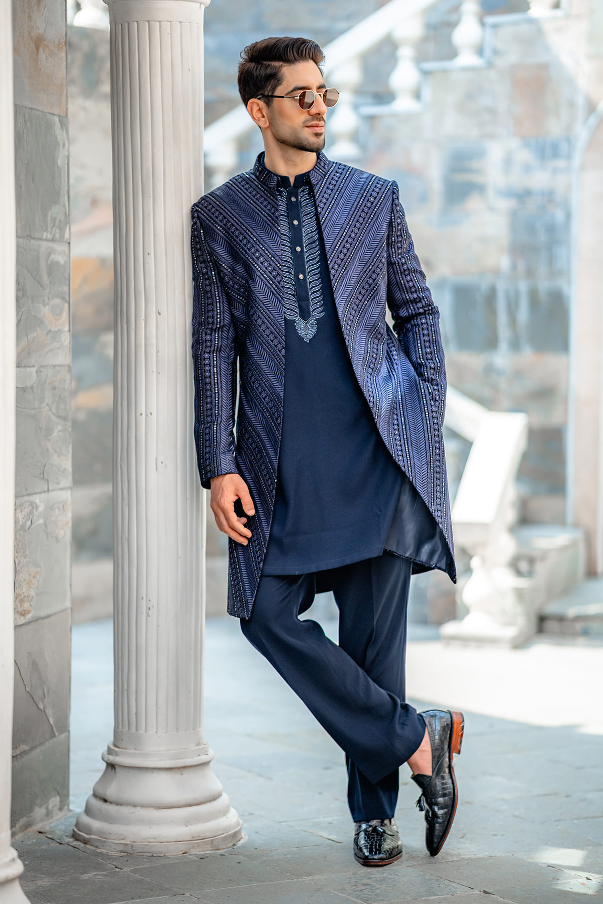 Blue Indowestern Sherwani