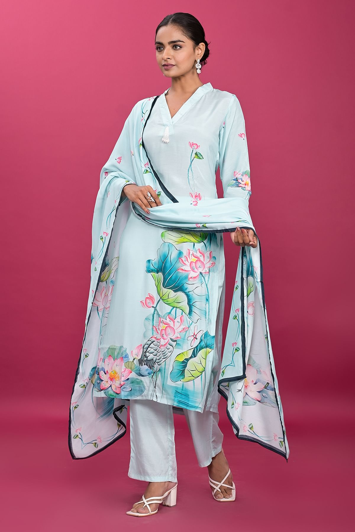 Blue Straight Cut Suit with Dupatta