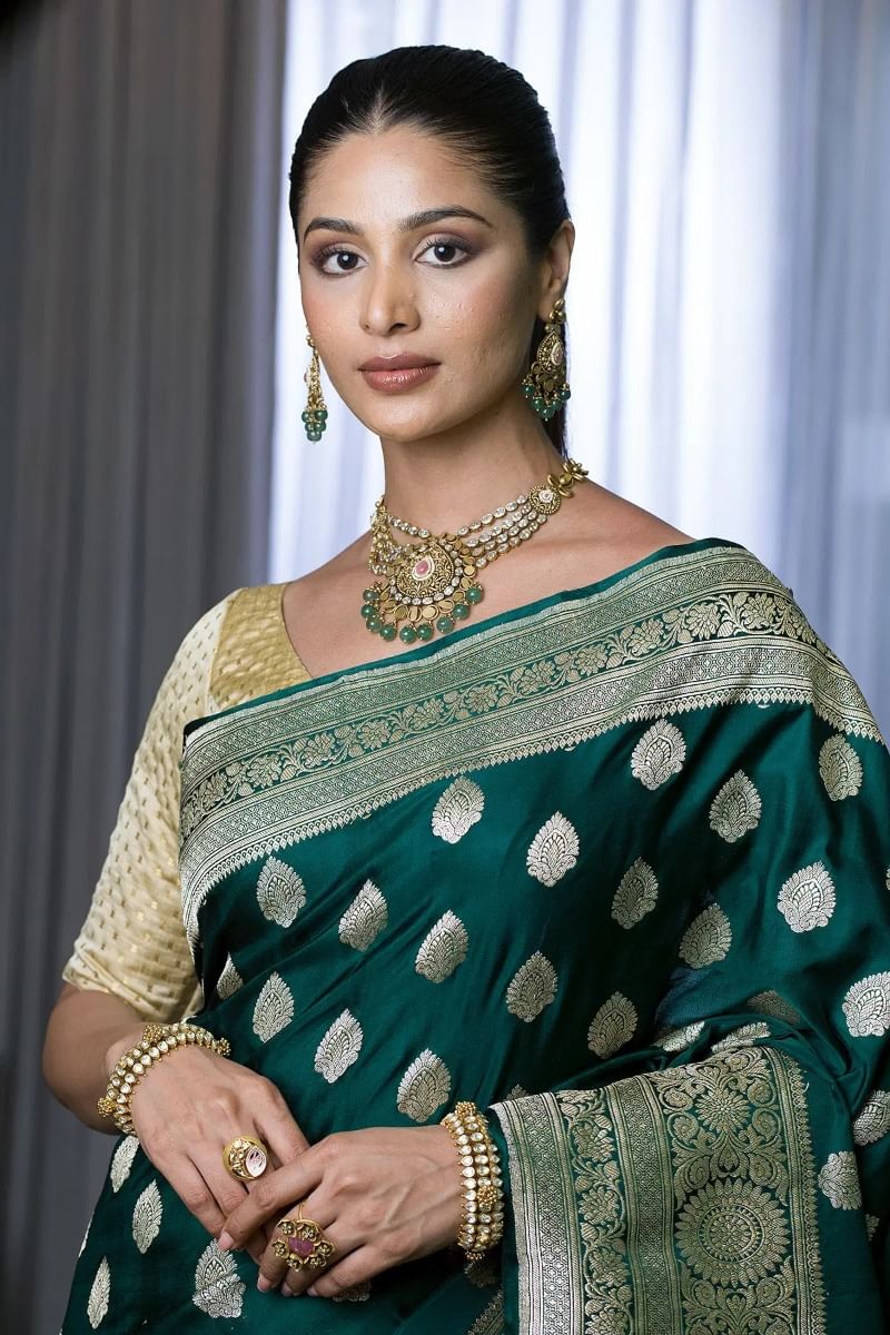 Bottle Green Banarasi Silk Saree