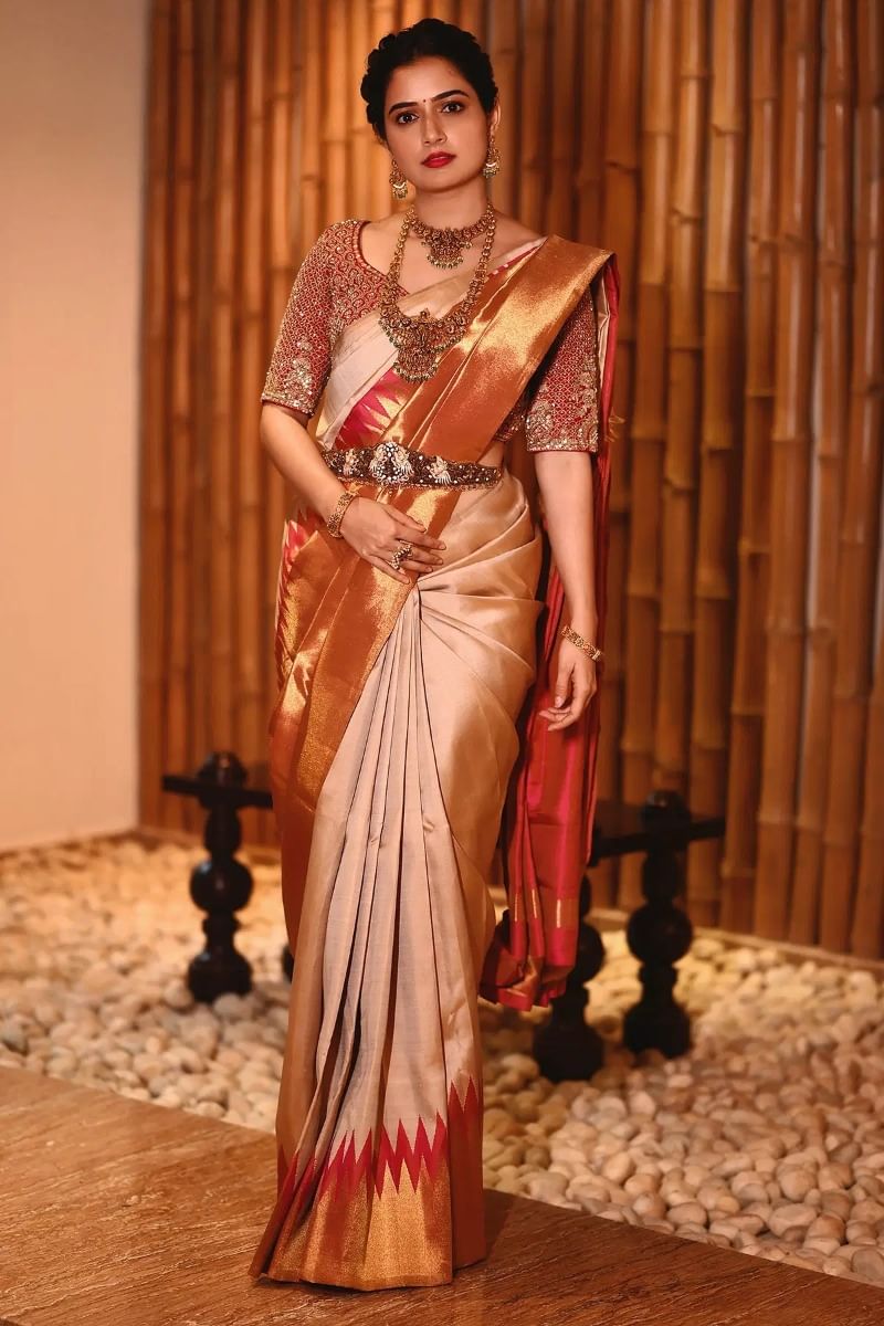 Ashika Ranganath in Gold Saree