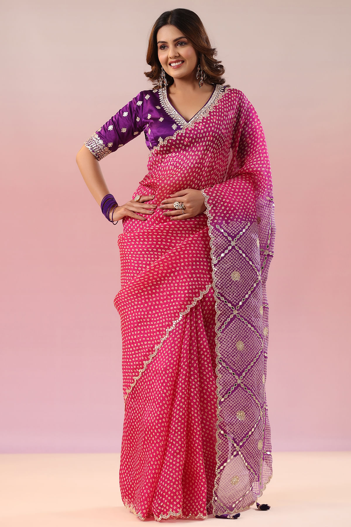 Pink Bandhani Saree