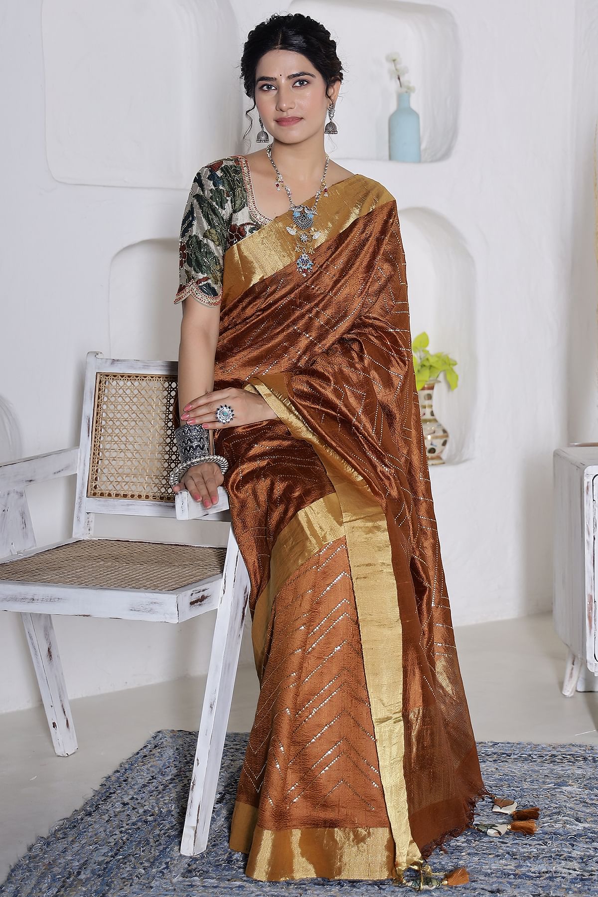 Brown and Gold Designer Saree