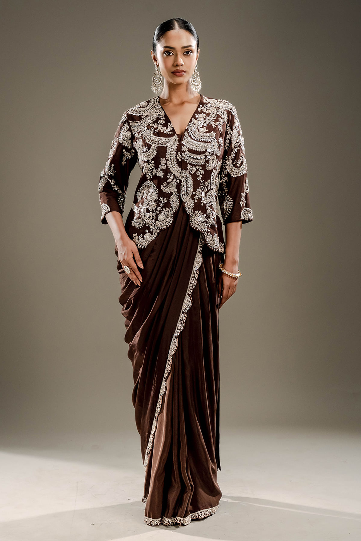 Brown Ready To Wear Saree