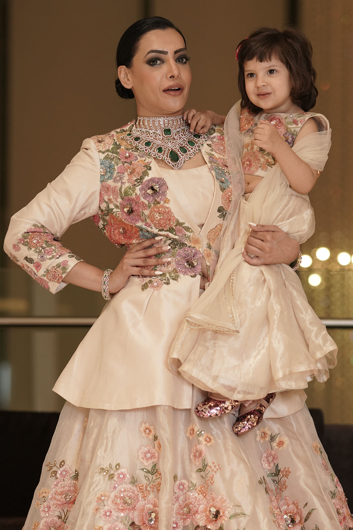 Cream Organza Jacket Lehenga