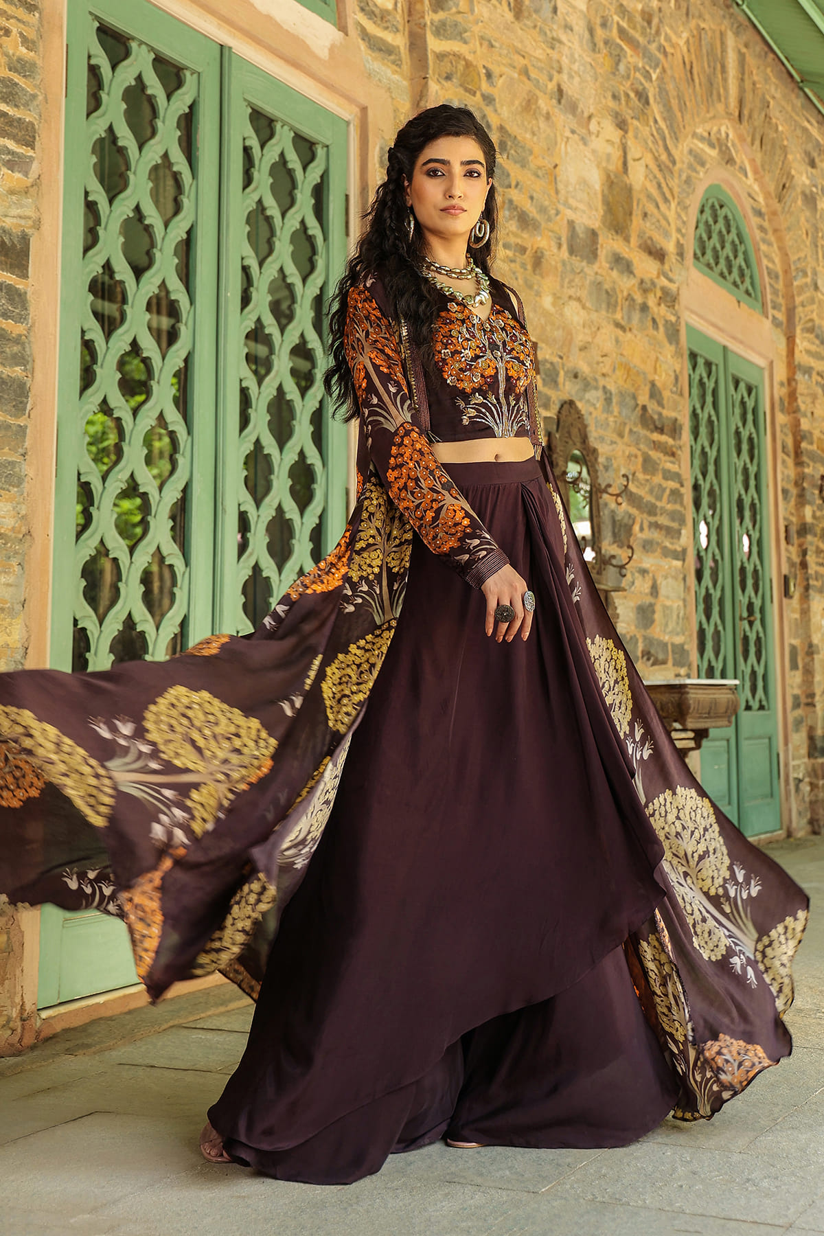 Fancy Fabric Brown Jacket Style Designer Lehenga Suit main image 1