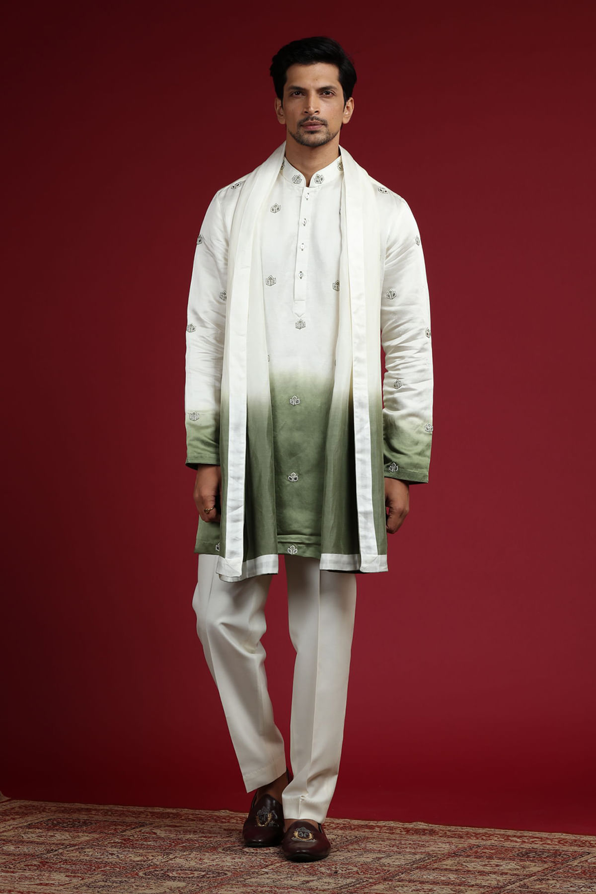Cream and Green Kurta
