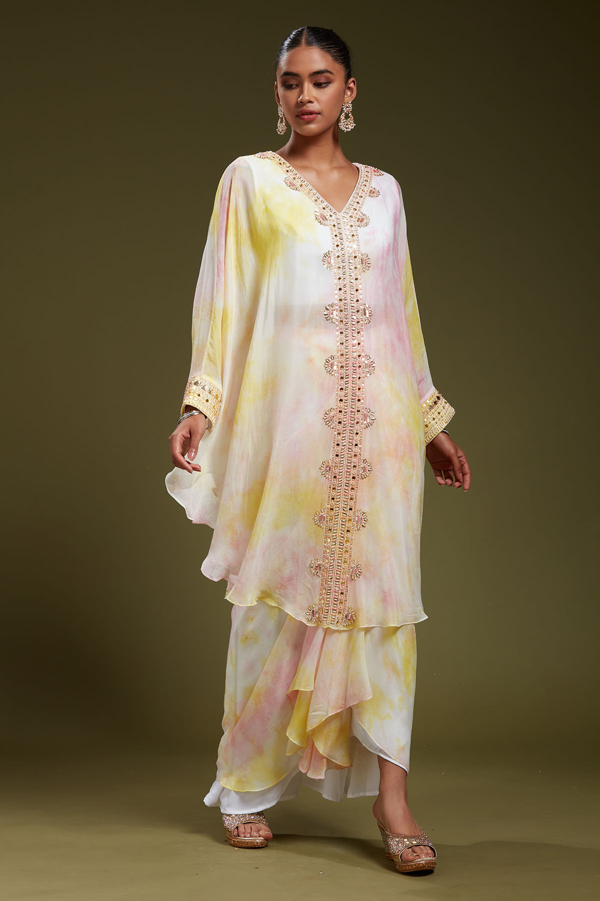 Cream arty Wear Salwar Kameez