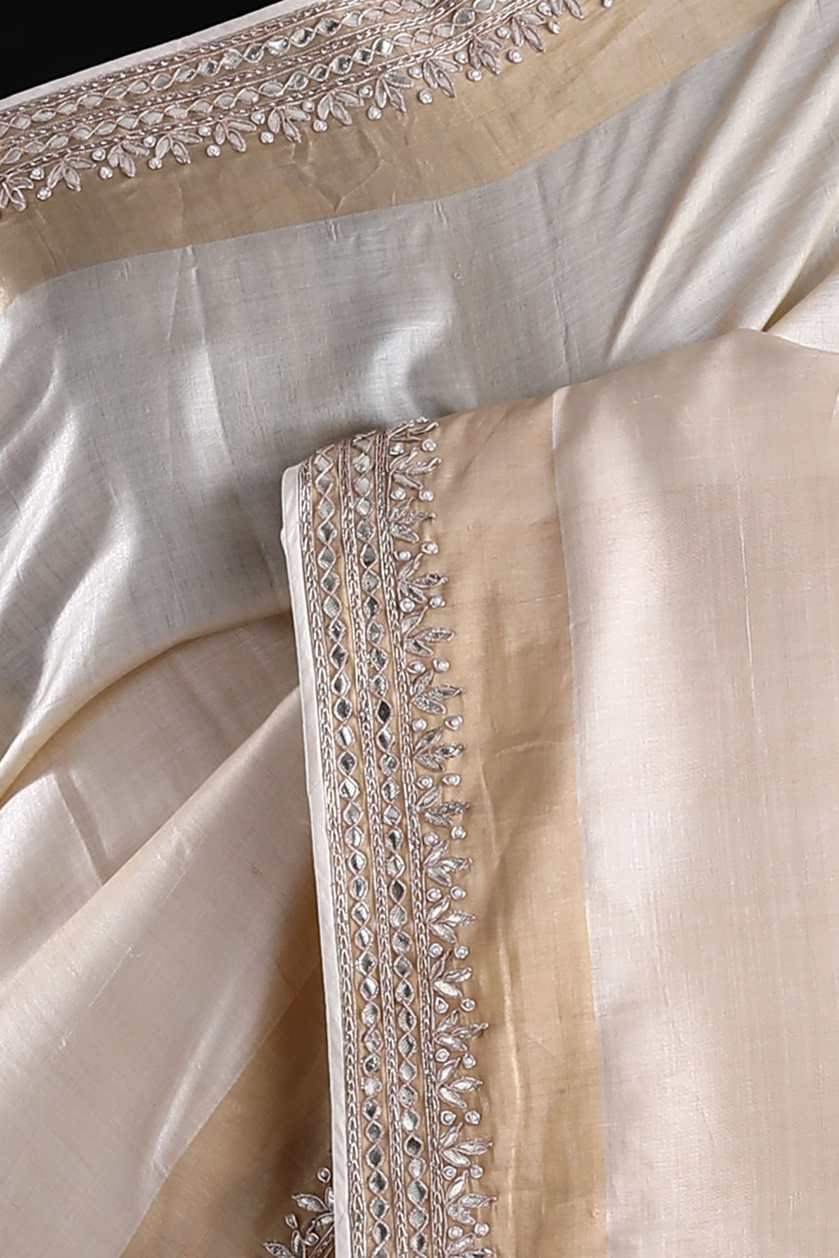 Buy Cream Designer Saree with Gota Work and Unstitched