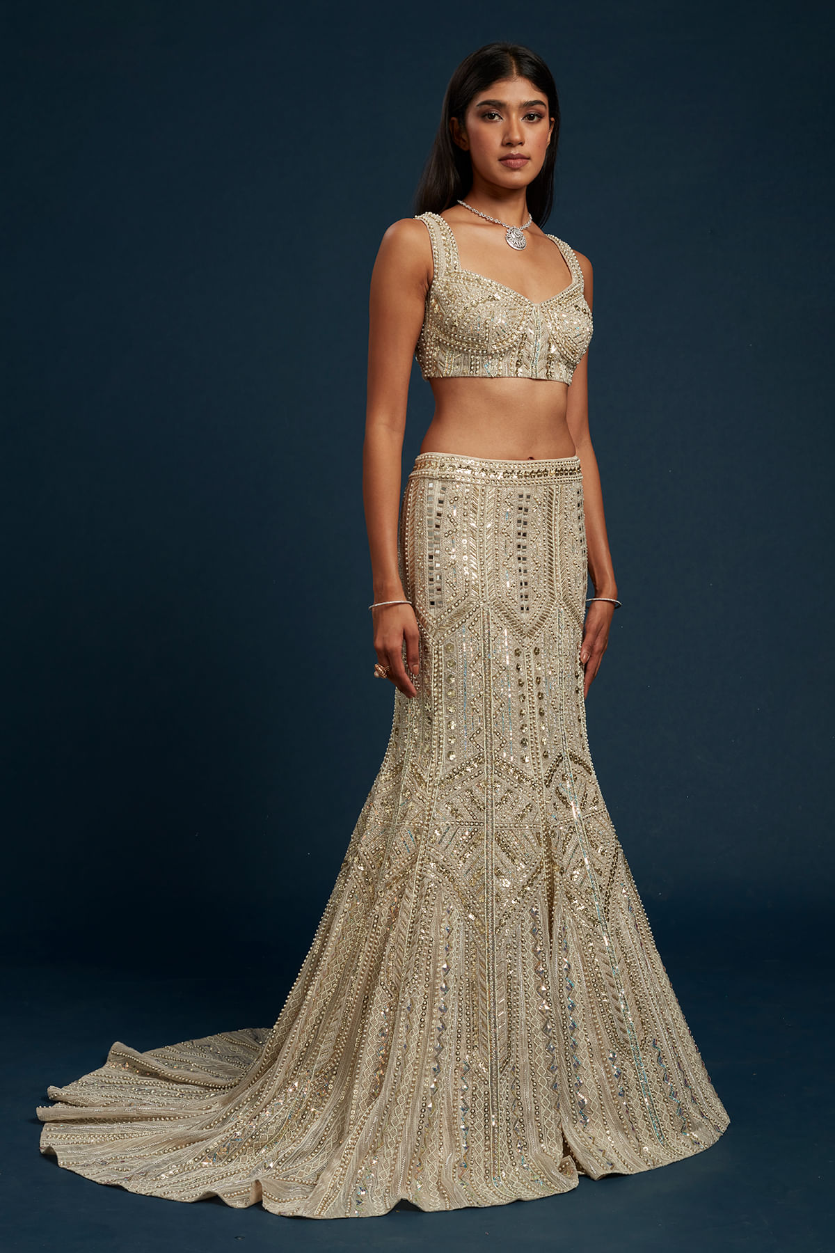 Cream Mermaid Lehenga