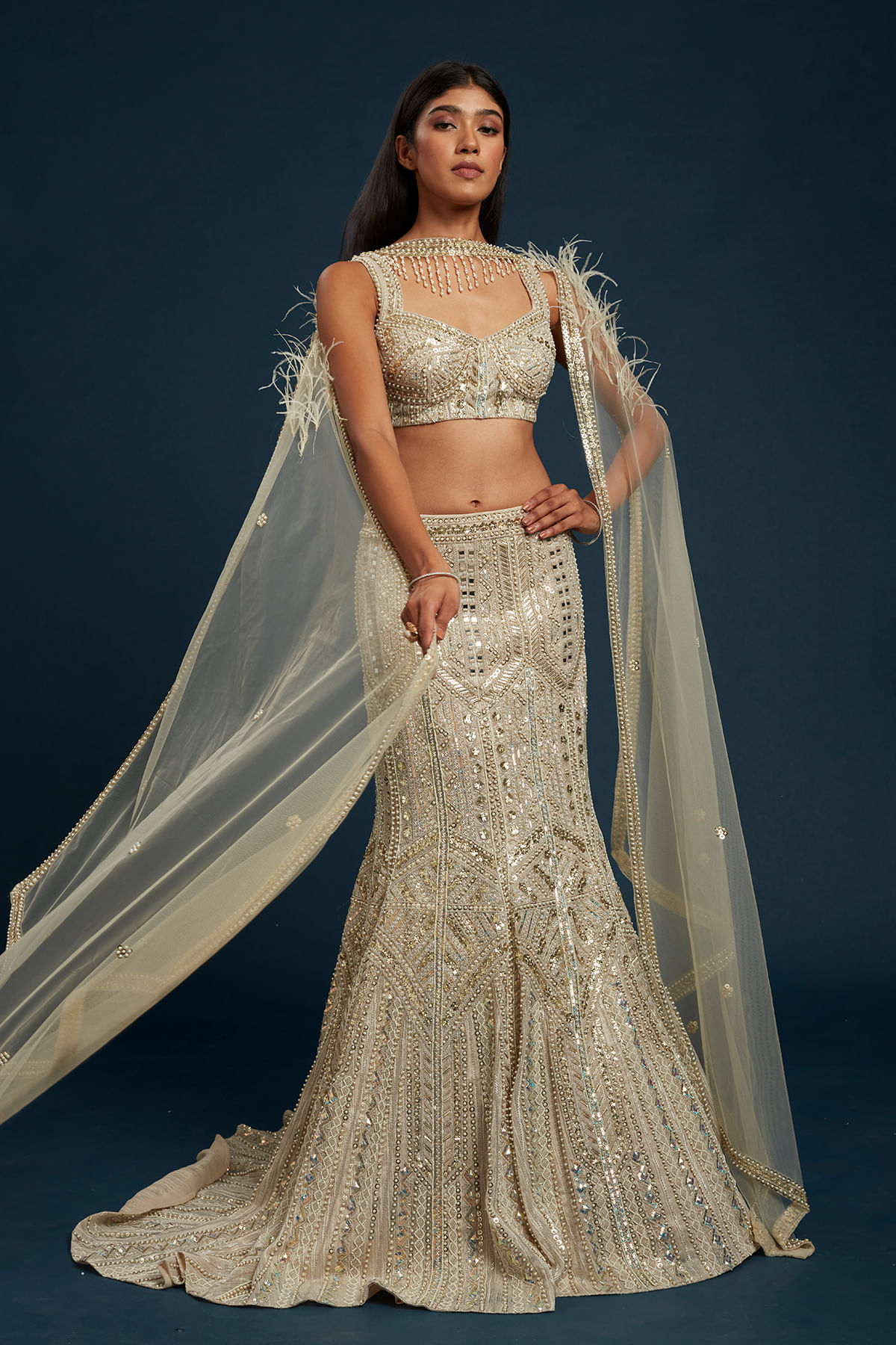 Cream Mermaid Designer Lehenga