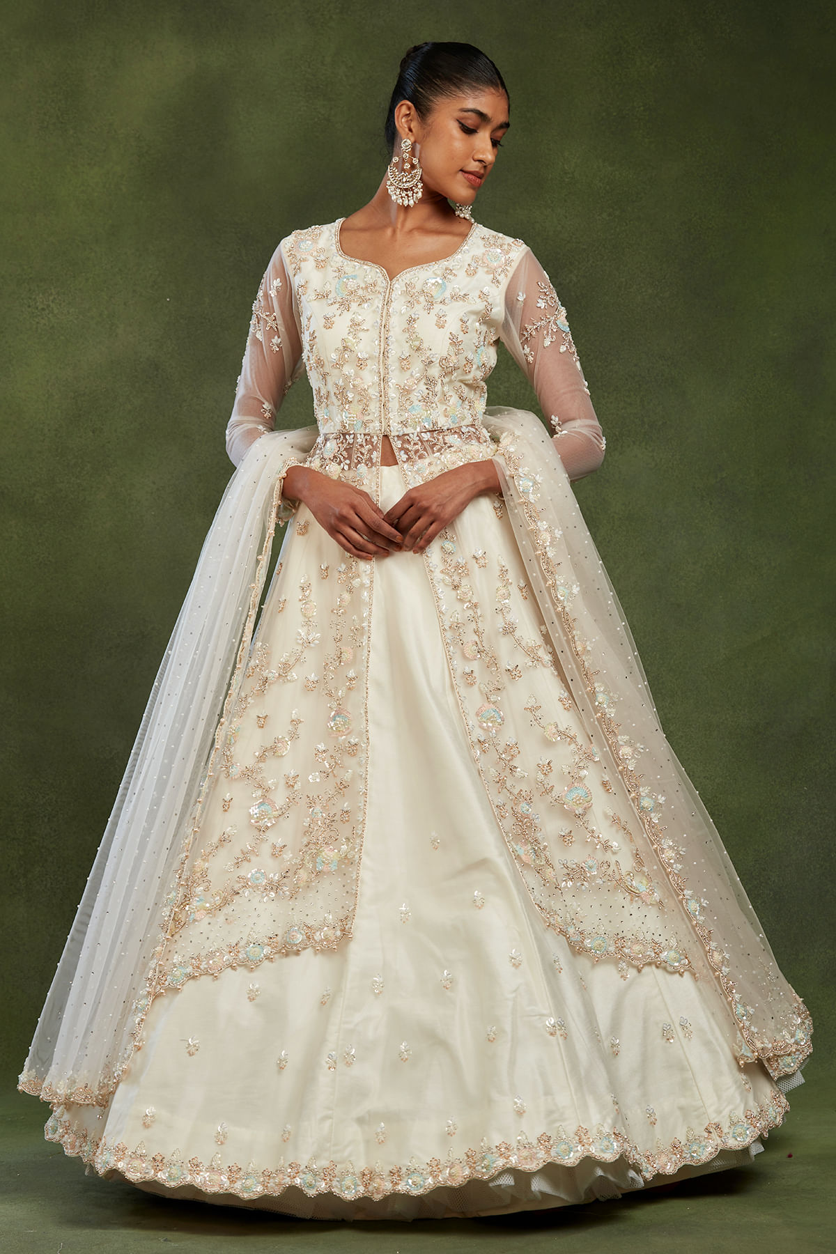 Cream Indowestern Lehenga