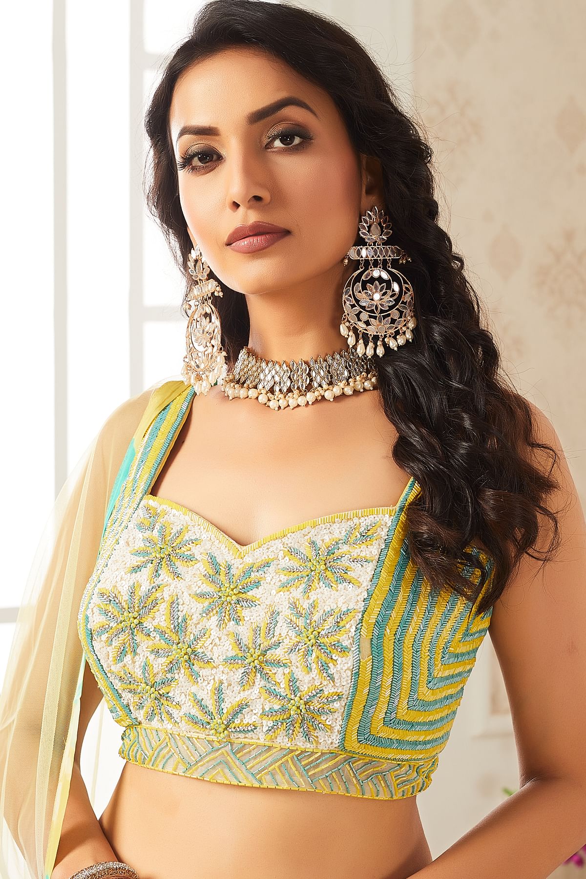 High neck blouse design for lehenga hot sale