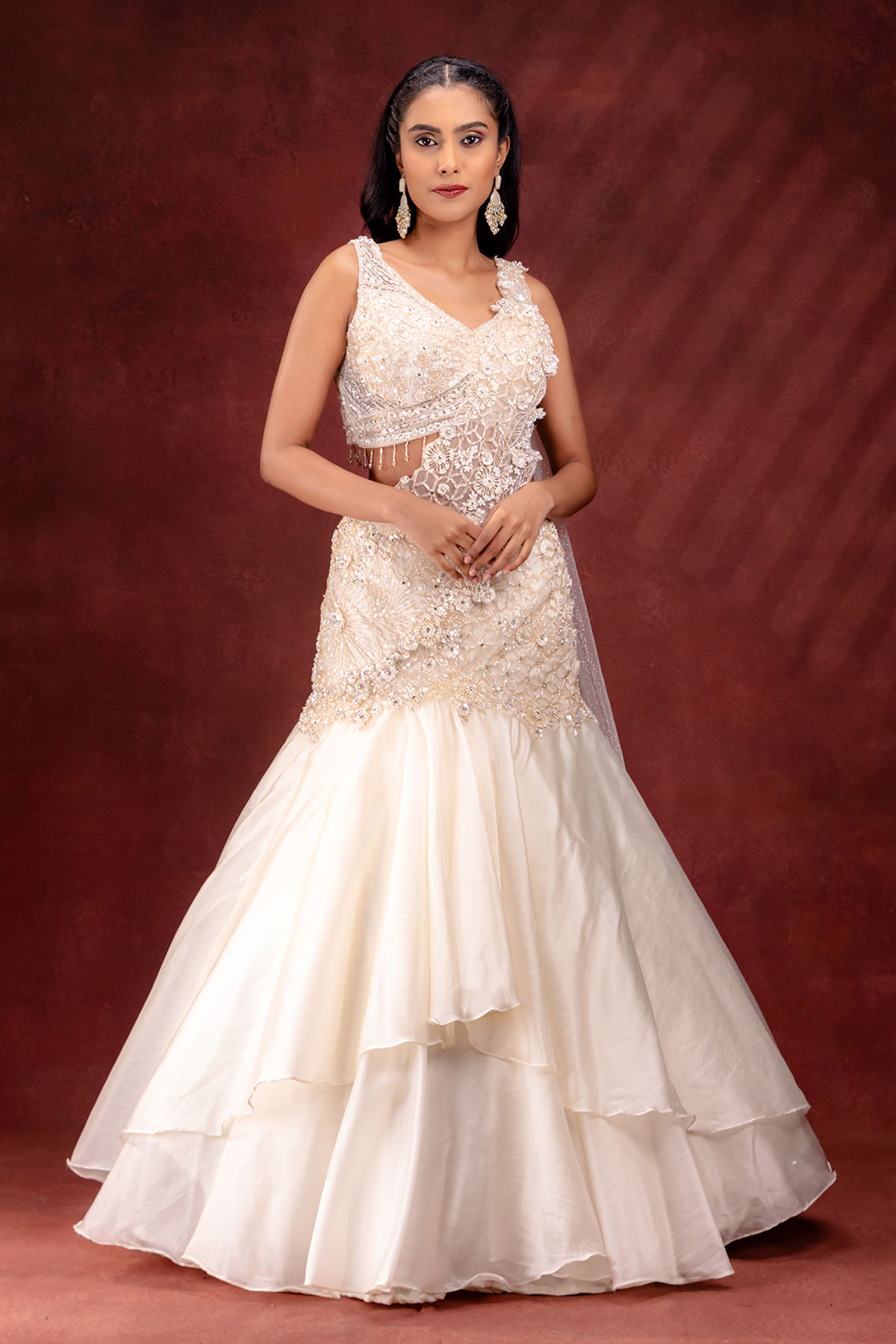 Cream Fishcut Lehenga