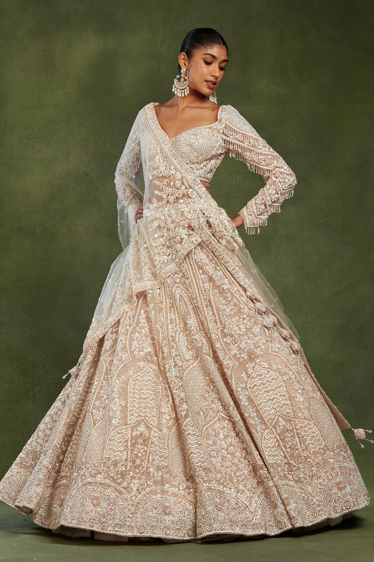 Cream Pink Reception Lehenga